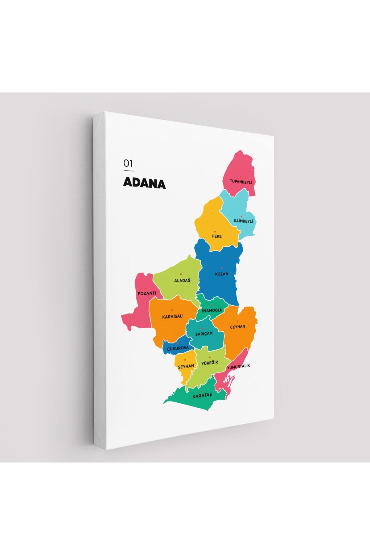 Adana Ili Ve Ilçeler Haritası Dekoratif Kanvas Tablo