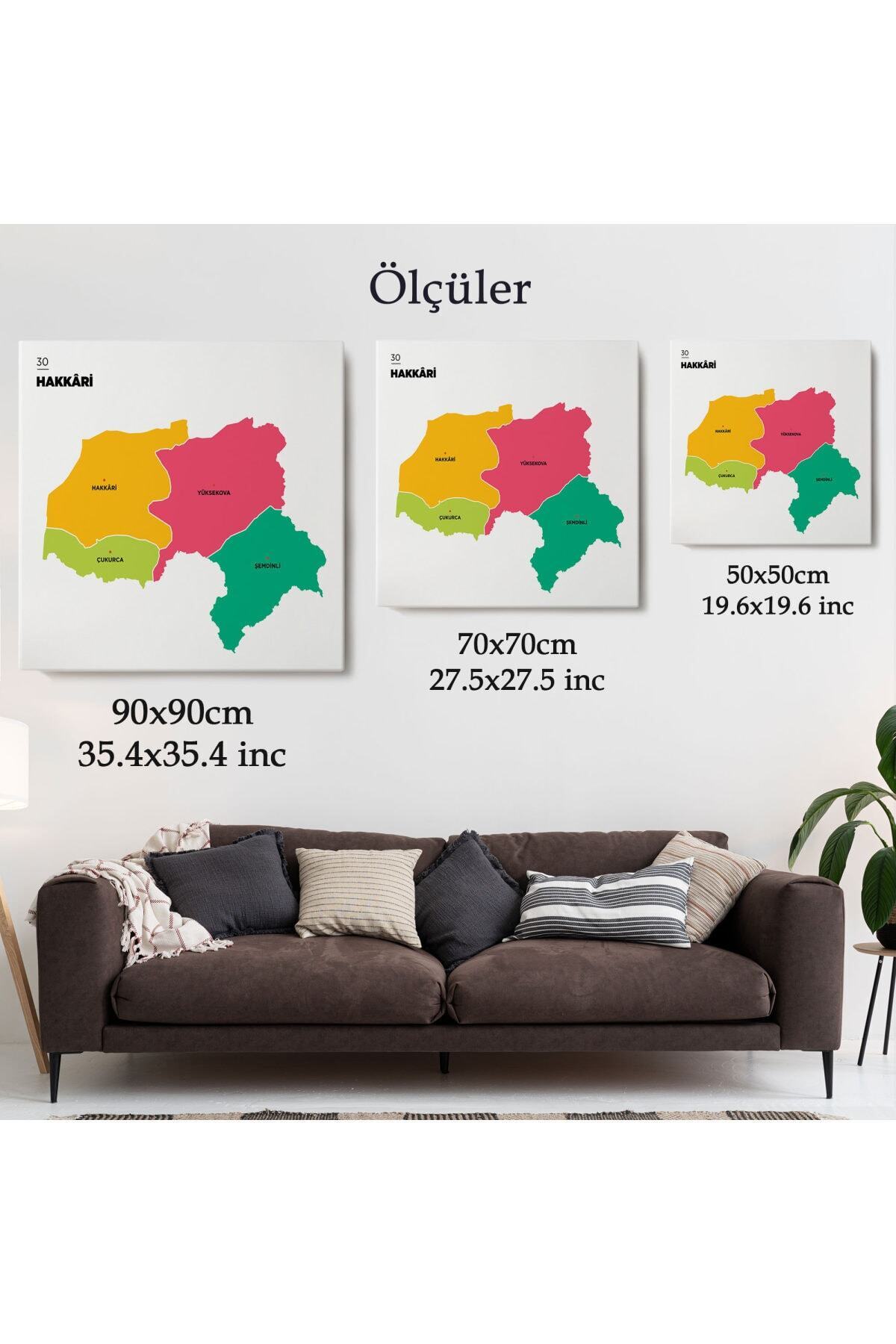 Hakkari Ili Ve Ilçeler Haritası Dekoratif Kanvas Tablo görsel 5