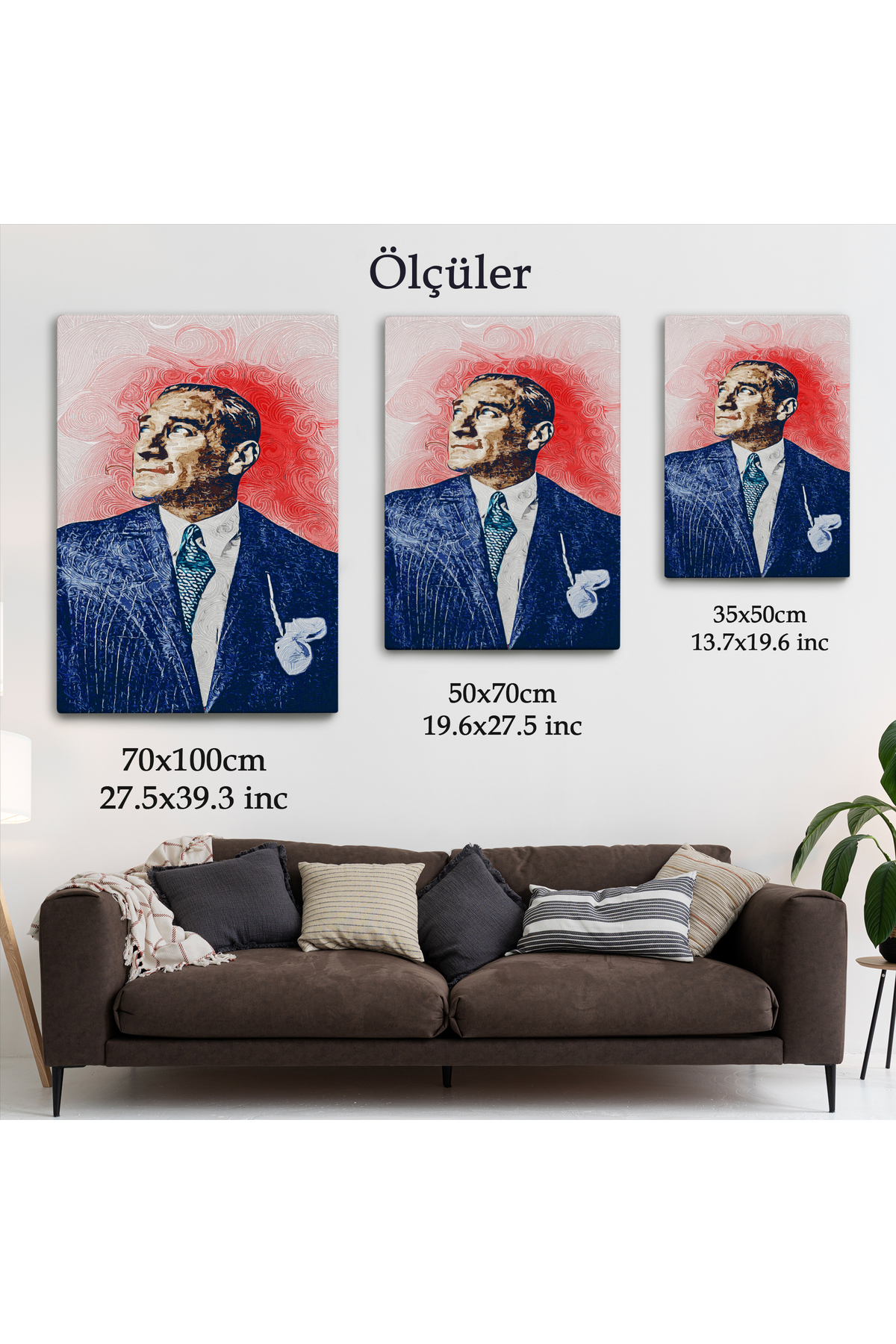 Mustafa Kemal Atatürk'ün Suluboya Görünümlü Portresi Dekoratif Kanvas Tablo görsel 6