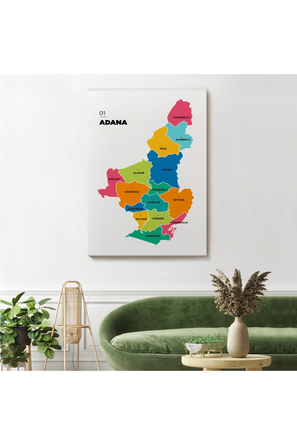 Adana Ili Ve Ilçeler Haritası Dekoratif Kanvas Tablo görsel 2