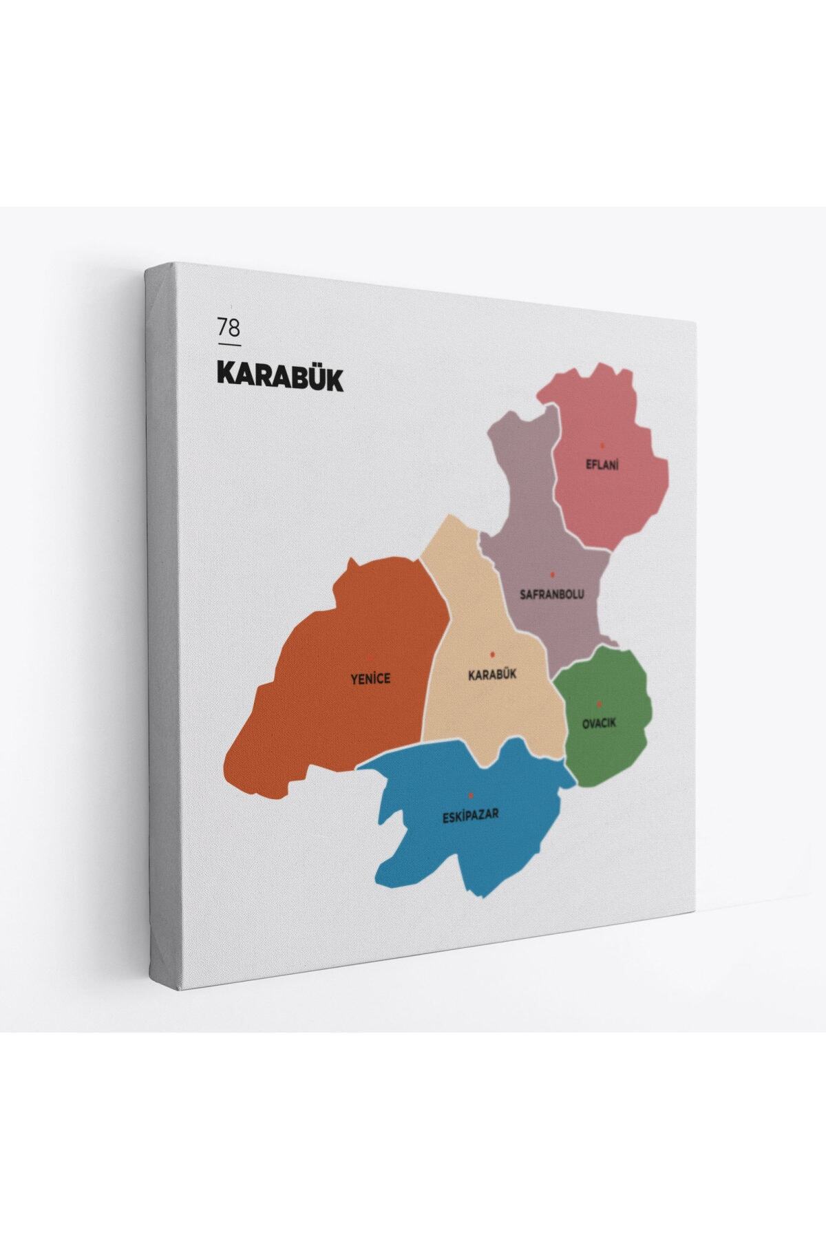 Karabük Ili Ve Ilçeler Haritası Dekoratif Kanvas Tablo