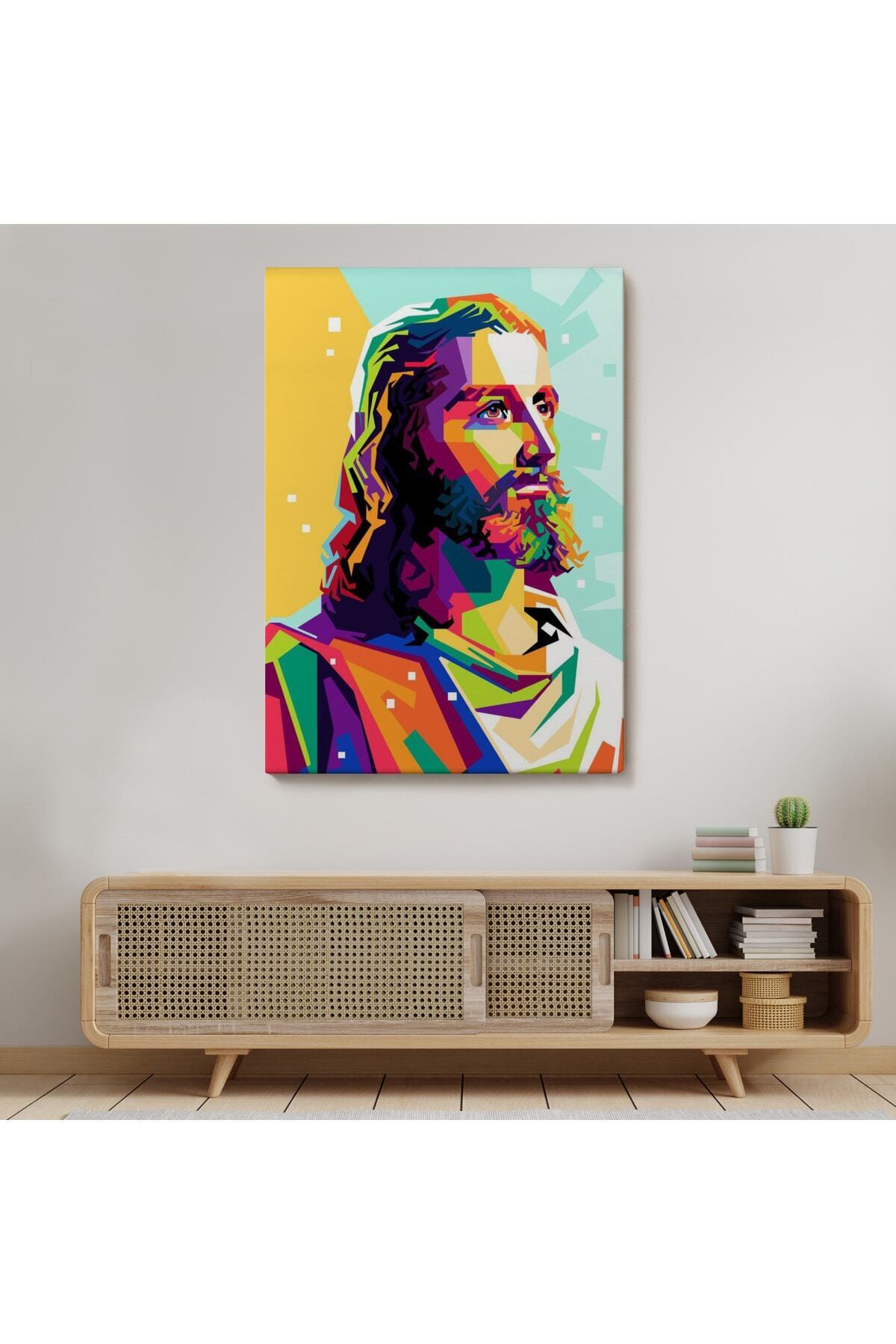Renkli Isa Mesih Kanvas Duvar Tablosu, Jesus Christ görsel 7
