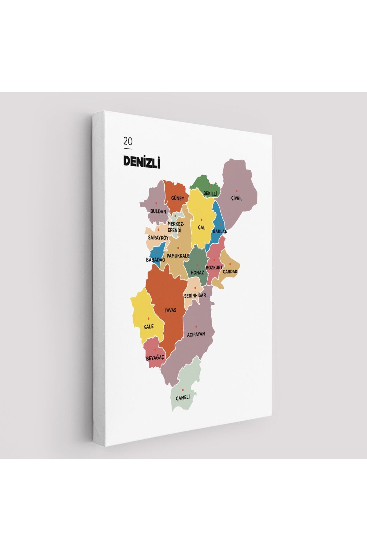 Denizli Ili Ve Ilçeler Haritası Dekoratif Kanvas Tablo
