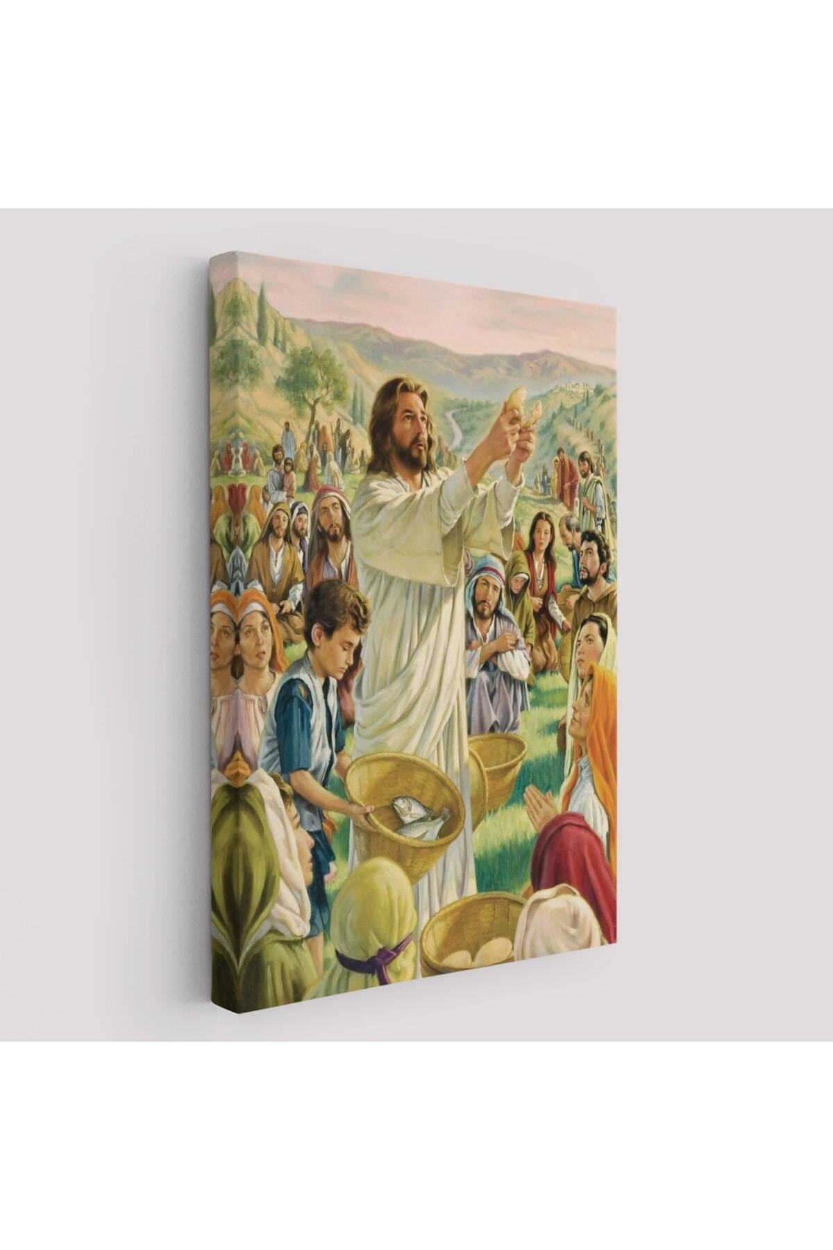 Rab Isa Binlerce Kişiyi Birkaç Ekmek Ve Balıkla Doyuruyor Kanvas Tablo Jesus Christ