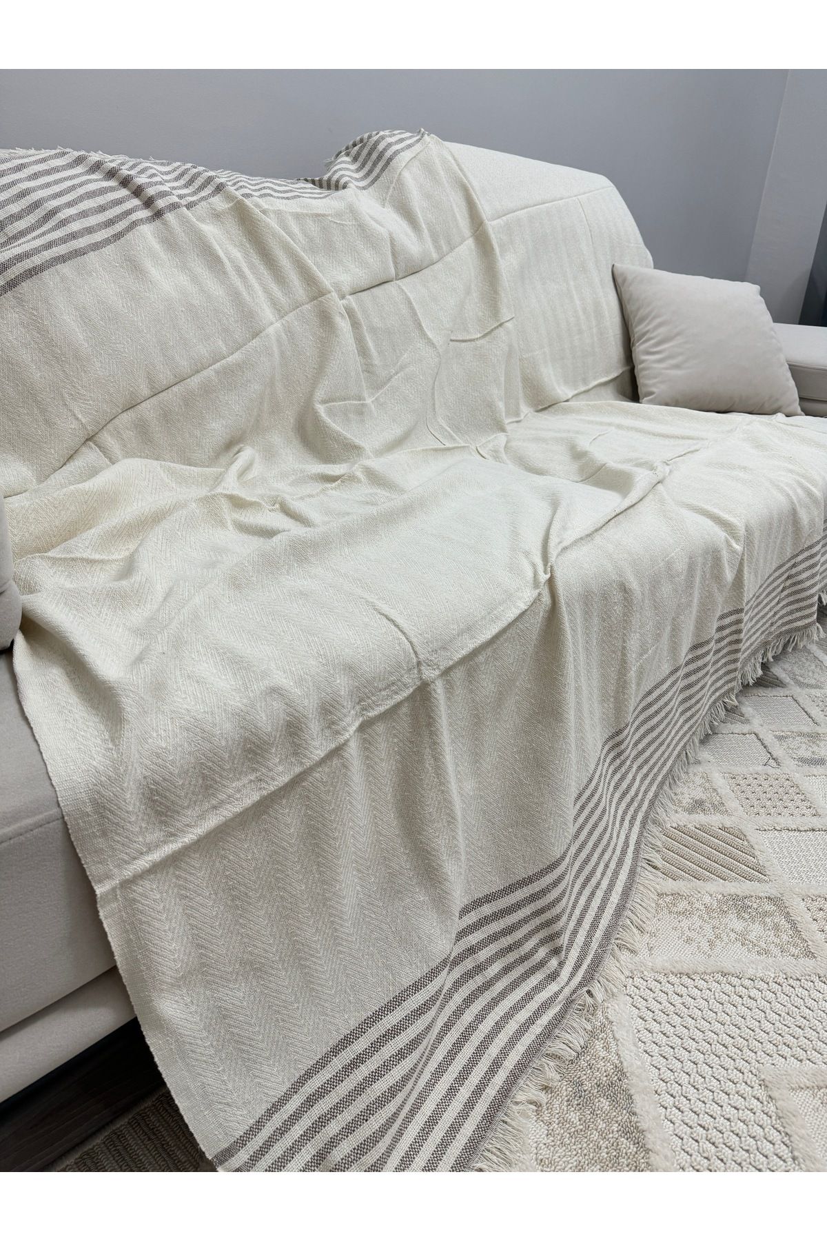 ŞENER HOME-Eco Arm Cover Buldan Scutec Bumbac Canapea Canapea Husa Canapea 170x220 Cm. Cremă de cafea 2