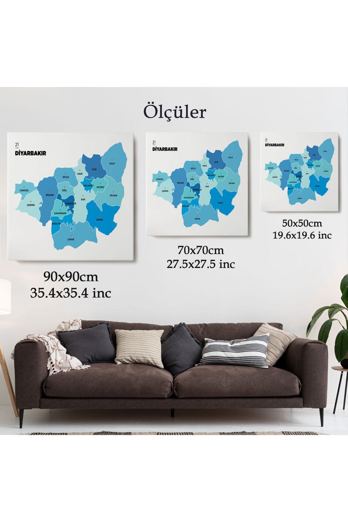 Diyarbakır Ili Ve Ilçeler Haritası Dekoratif Kanvas Tablo görsel 5