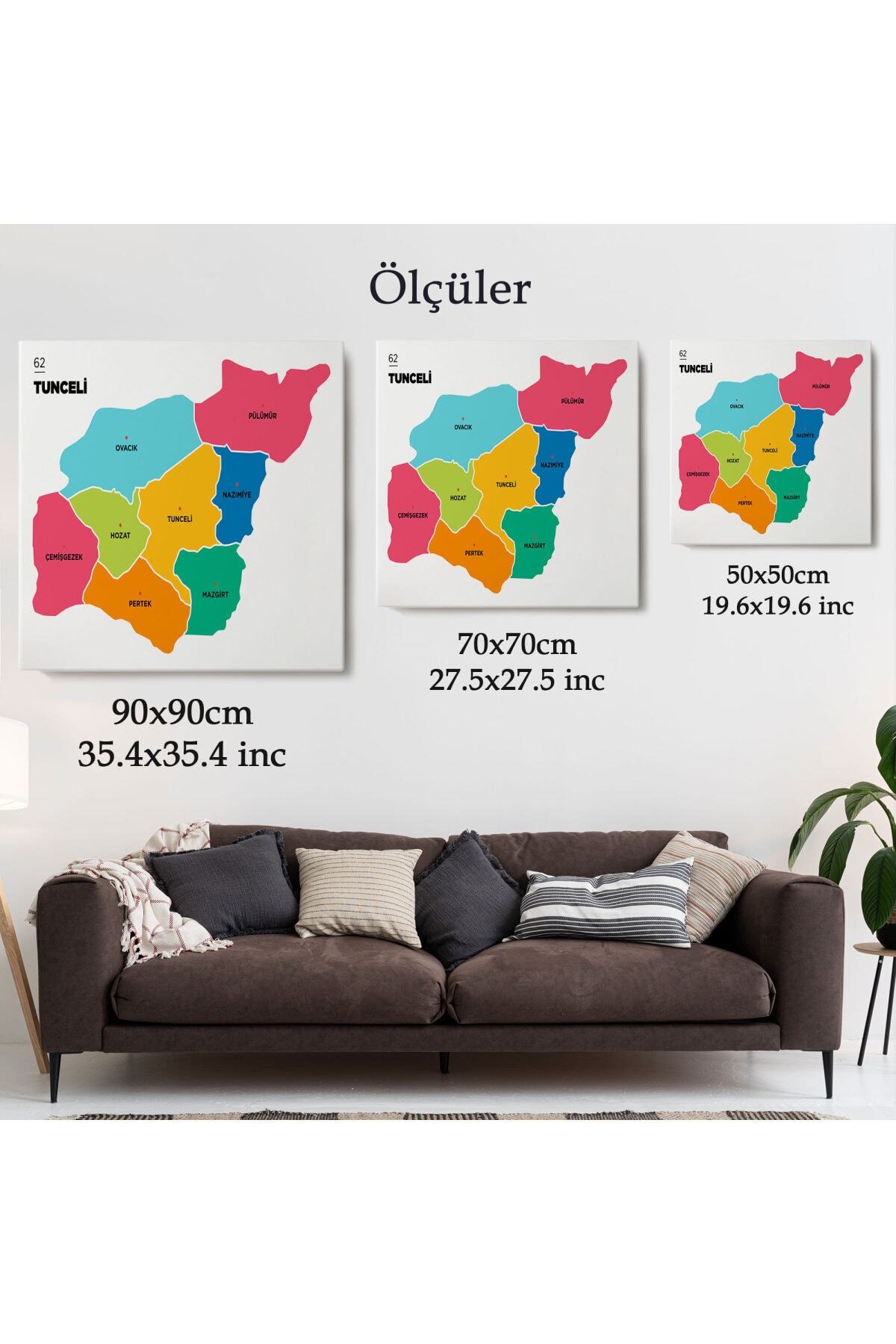 Tunceli Ili Ve Ilçeler Haritası Dekoratif Kanvas Tablo görsel 5