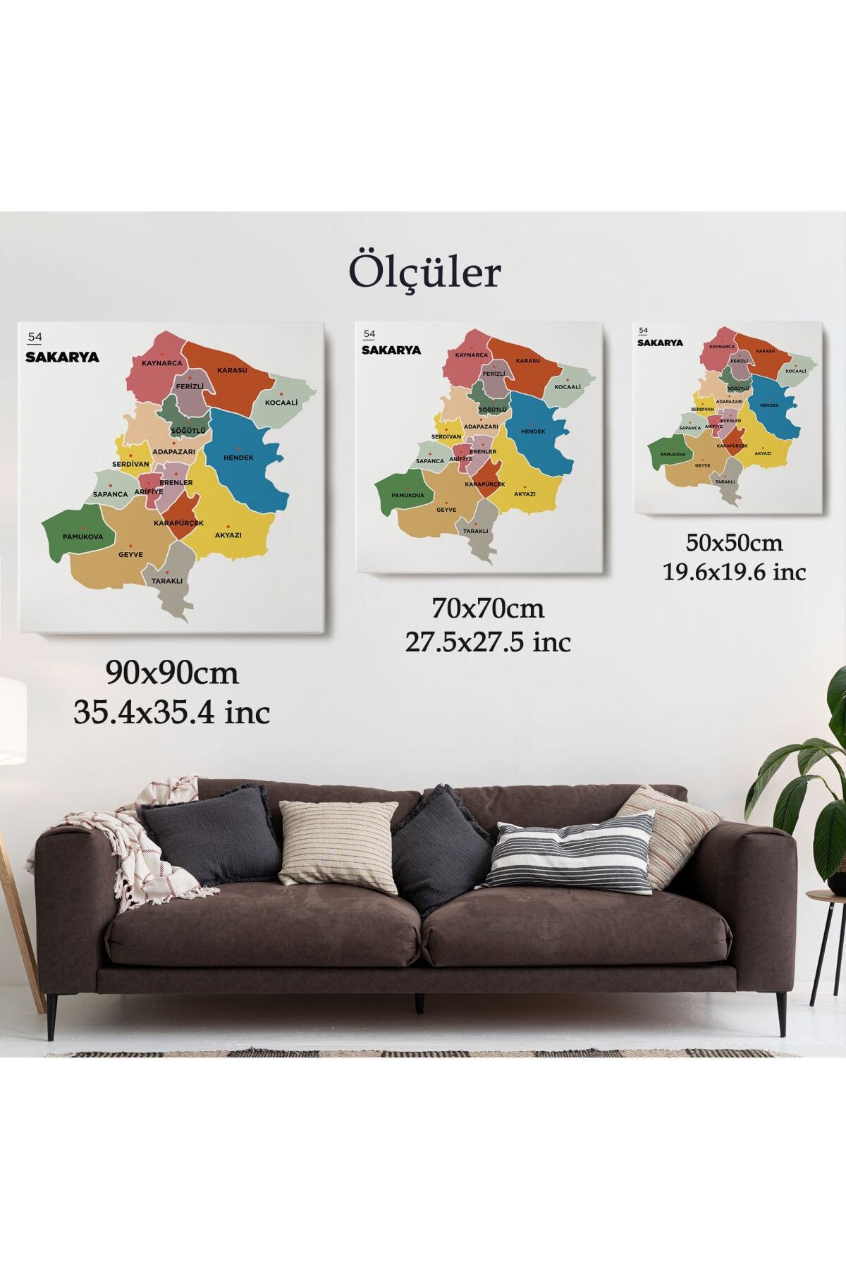 Sakarya Ili Ve Ilçeler Haritası Dekoratif Kanvas Tablo-1 görsel 5
