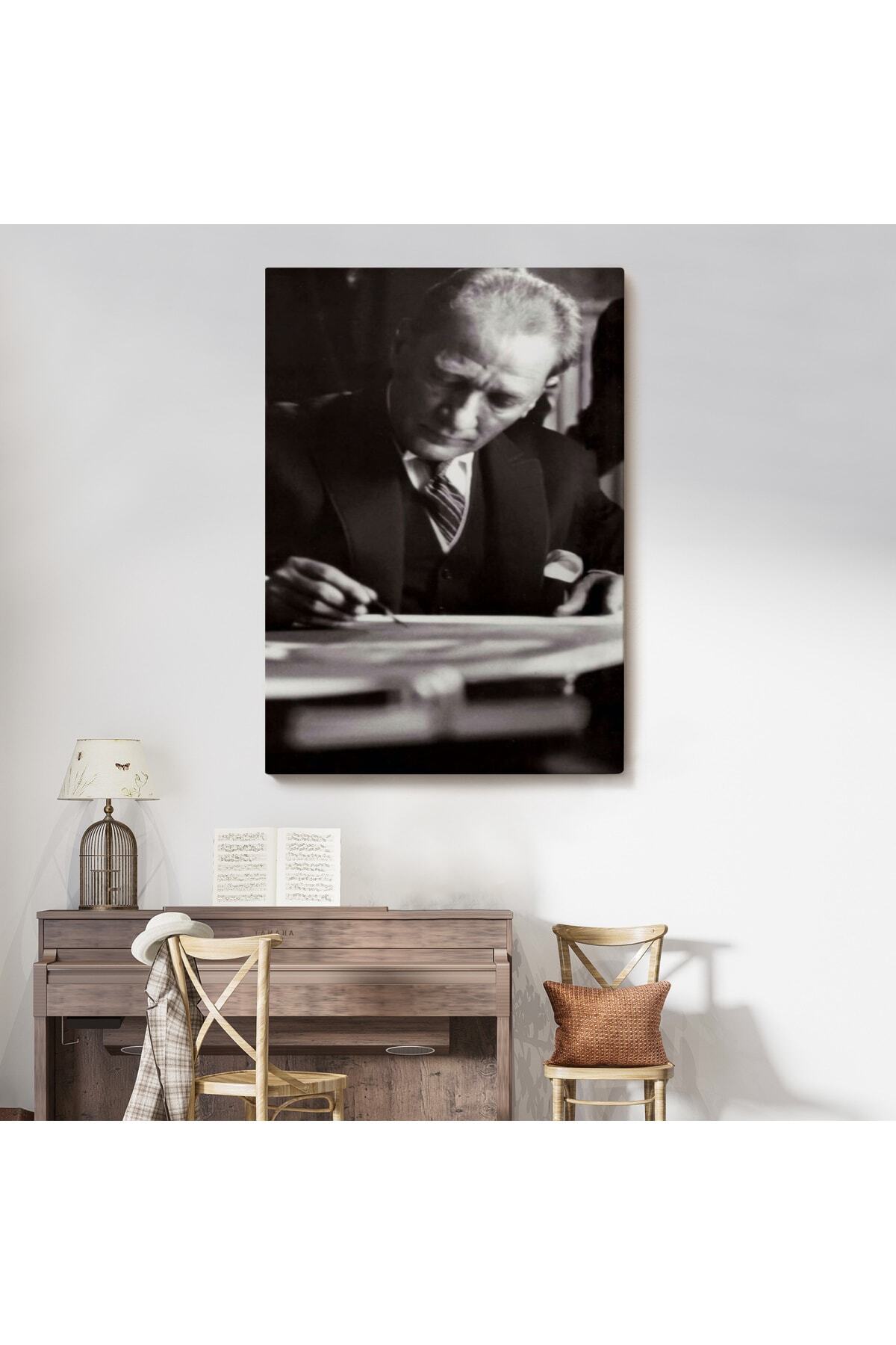 Atatürk Portre Tablosu Mustafa Kemal Atatürk Dikdörtgen Dekoratif Kanvas Tablo görsel 7
