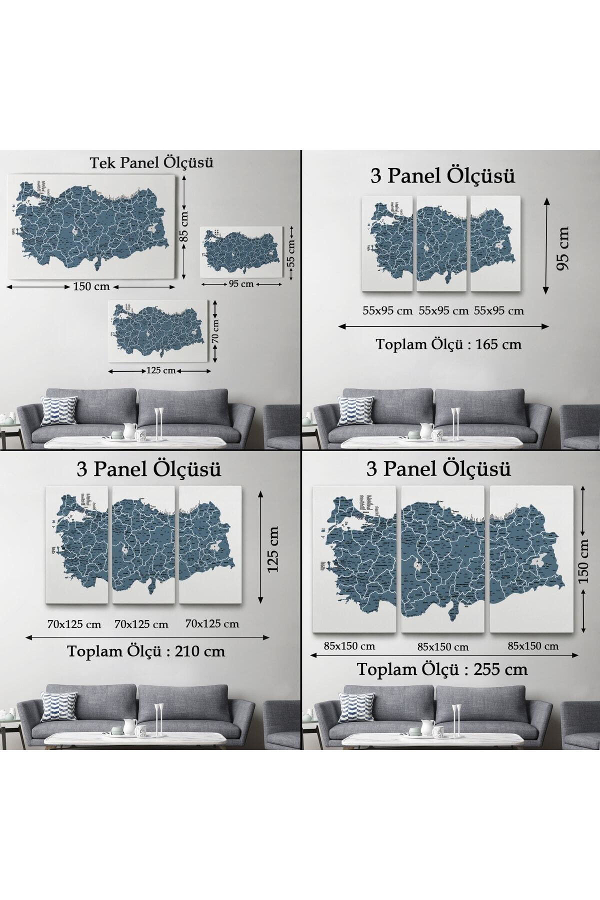 Türkiye Haritası Kanvas Tablo Il Ve Ilçeli Ayrıntılı Eğitici Dekoratif Tablo görsel 5