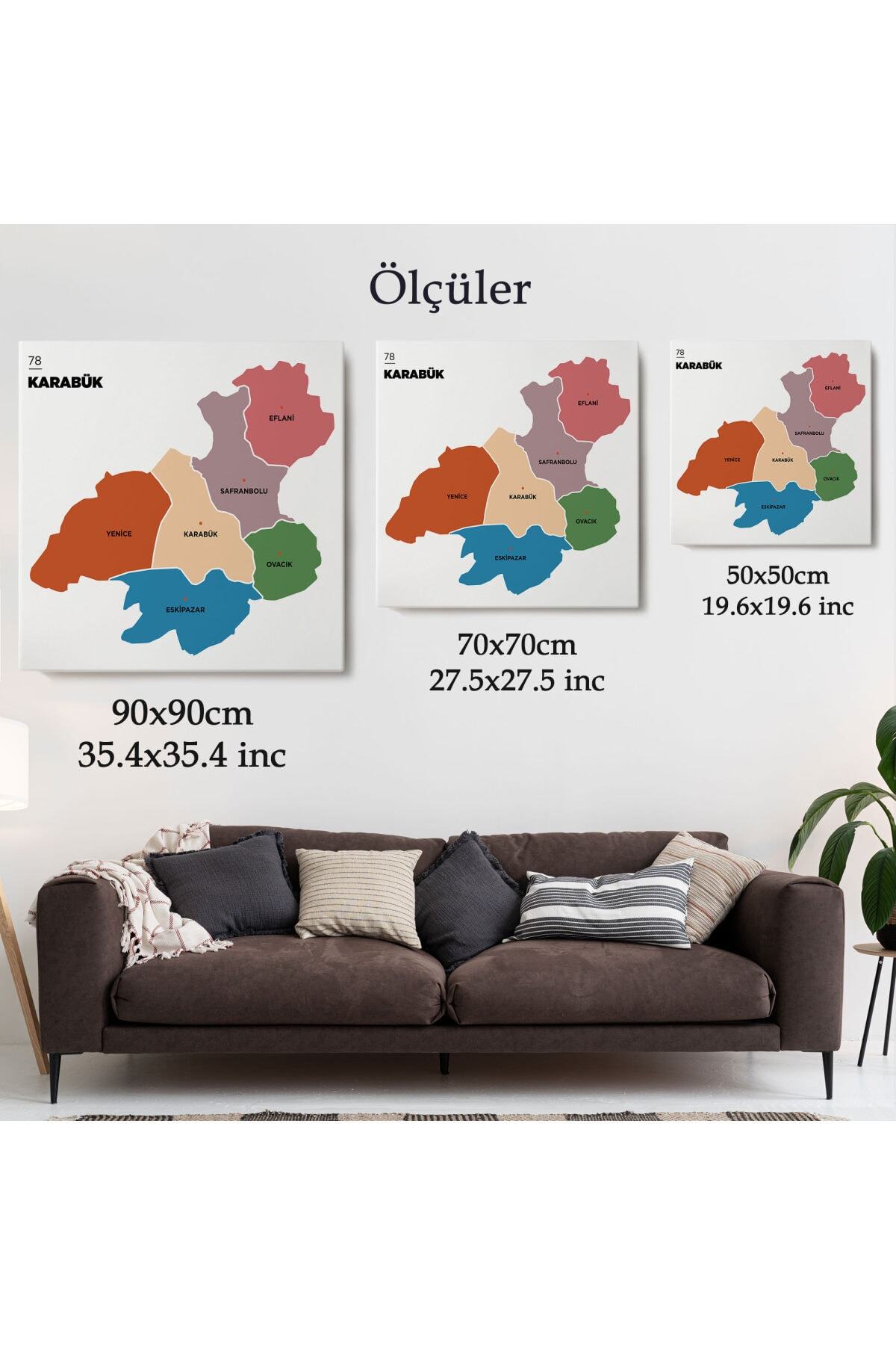 Karabük Ili Ve Ilçeler Haritası Dekoratif Kanvas Tablo görsel 5