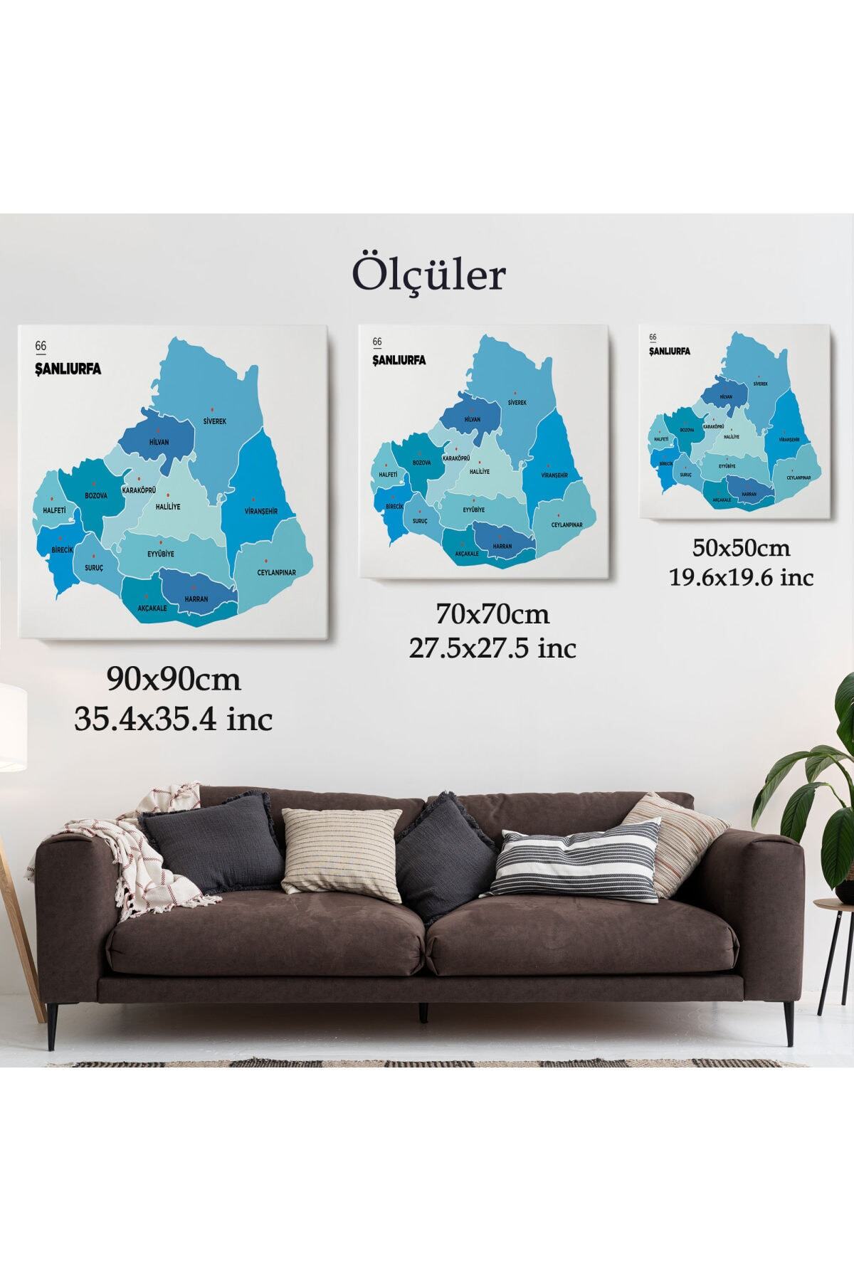 Şanlıurfa Ili Ve Ilçeler Haritası Dekoratif Kanvas Tablo-2 görsel 5