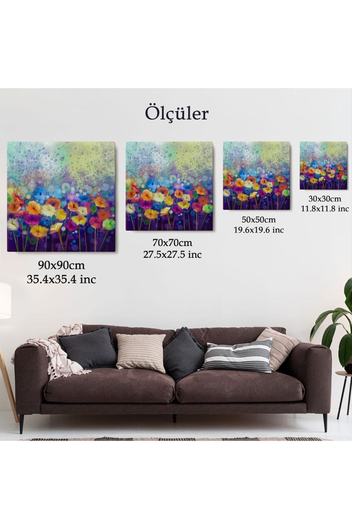 Soyut Çiçekler Yağlıboya Görünüm Dekoratif Kanvas Duvar Tablosu-2 görsel 6