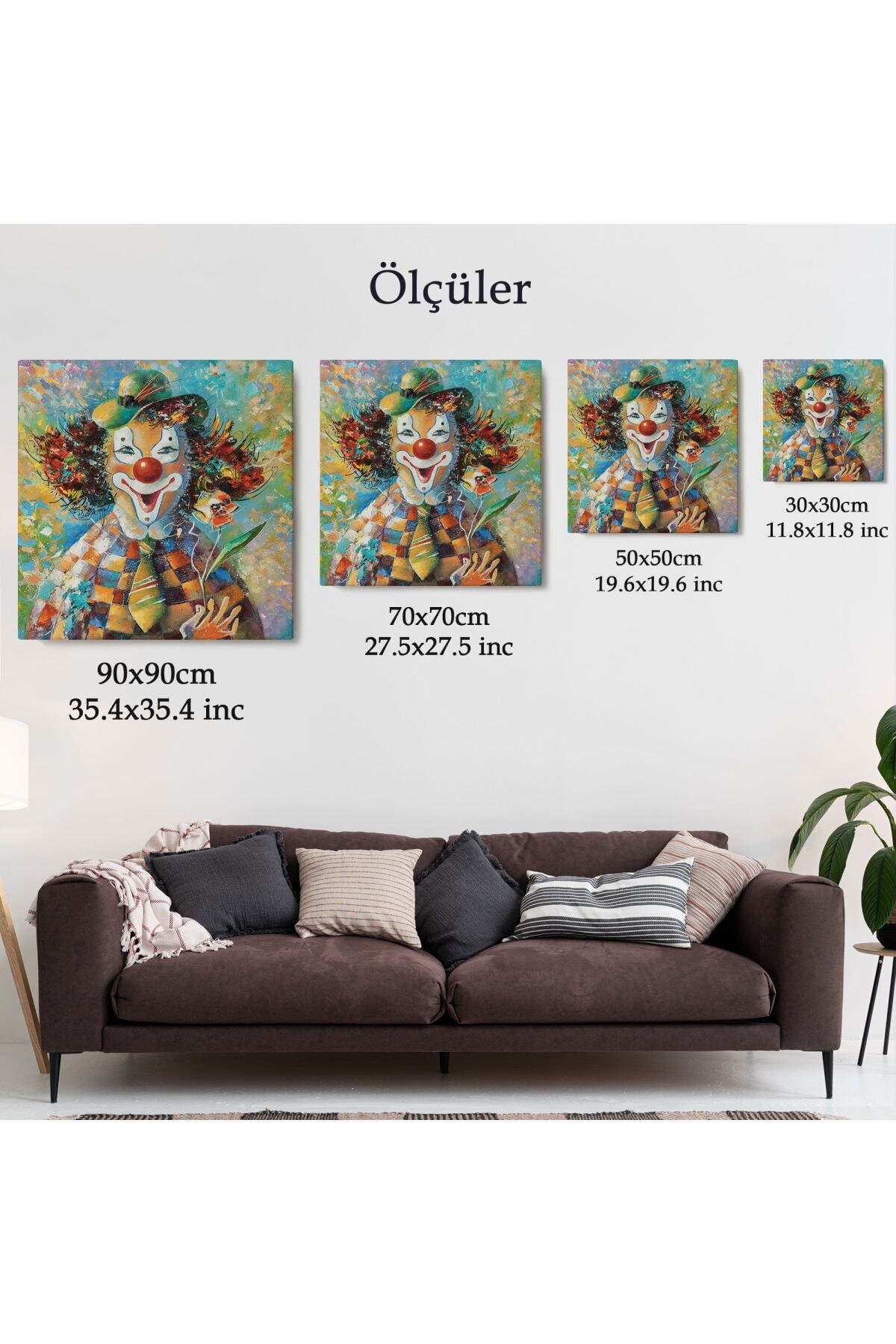 Bir Çiçekli Palyaço Yağlıboya Görünüm Dekoratif Kanvas Duvar Tablosu görsel 6