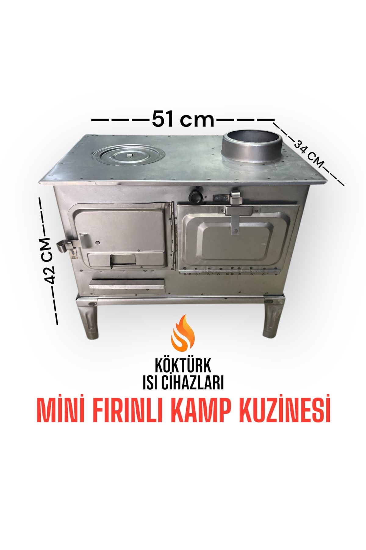 KUZİNECİM Mini Fırınlı Kamp Kuzine Sobası Soba Borusu Uyumlu