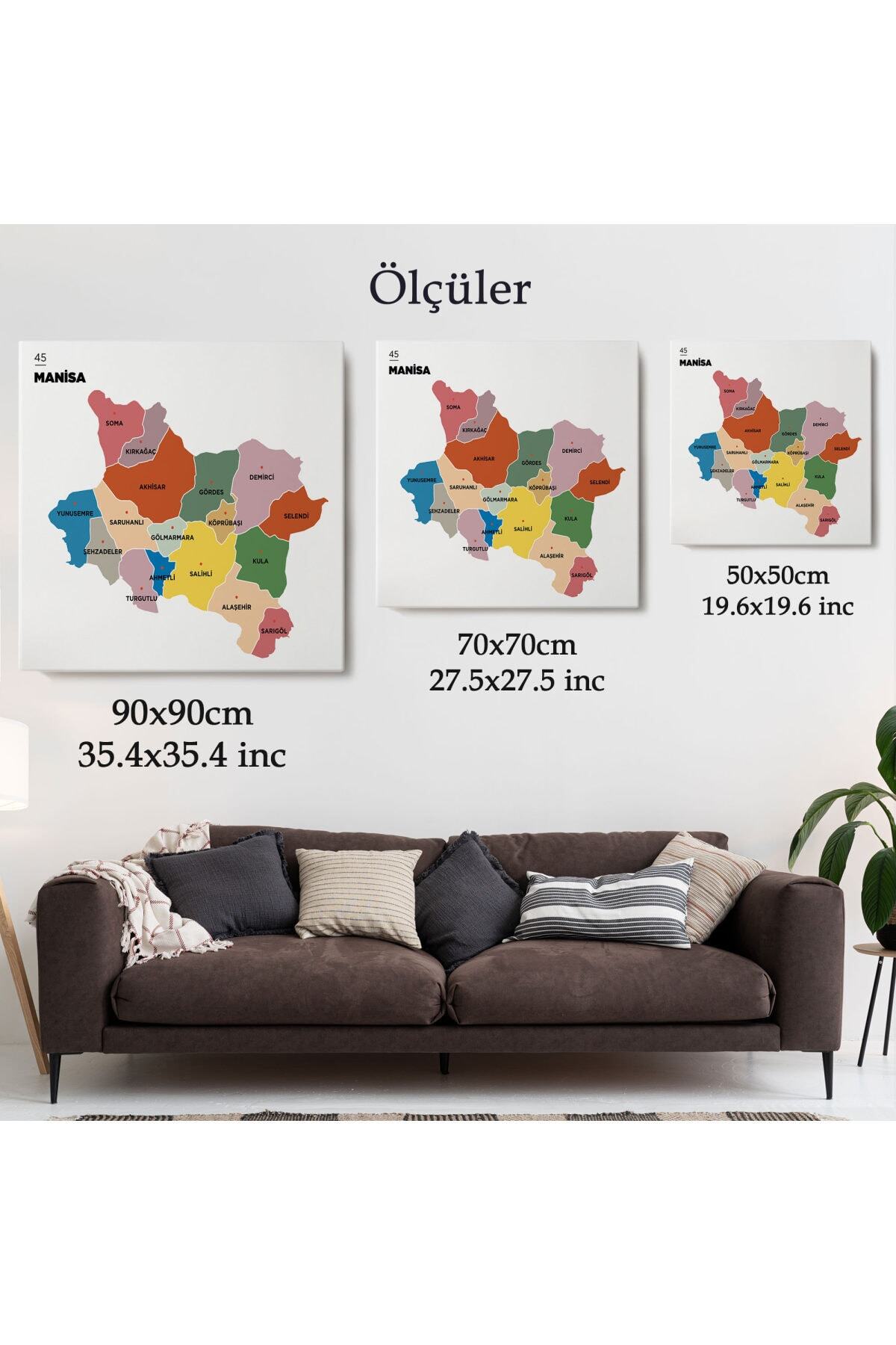 Manisa Ili Ve Ilçeler Haritası Dekoratif Kanvas Tablo görsel 5