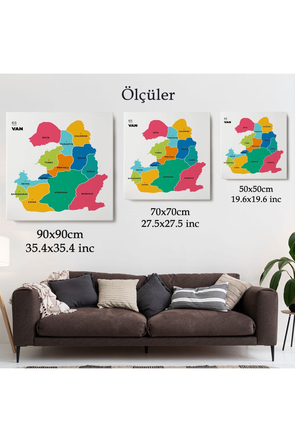 Van Ili Ve Ilçeler Haritası Dekoratif Kanvas Tablo görsel 5
