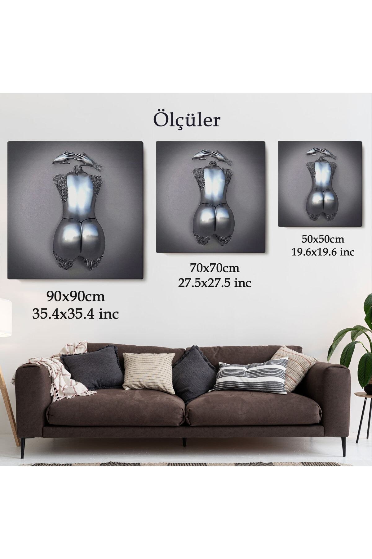 3d Efektli Gümüş Insan, Gri Ve Gümüş Duvar Dekoru, Metalik Efektli Kanvas Tablo görsel 6