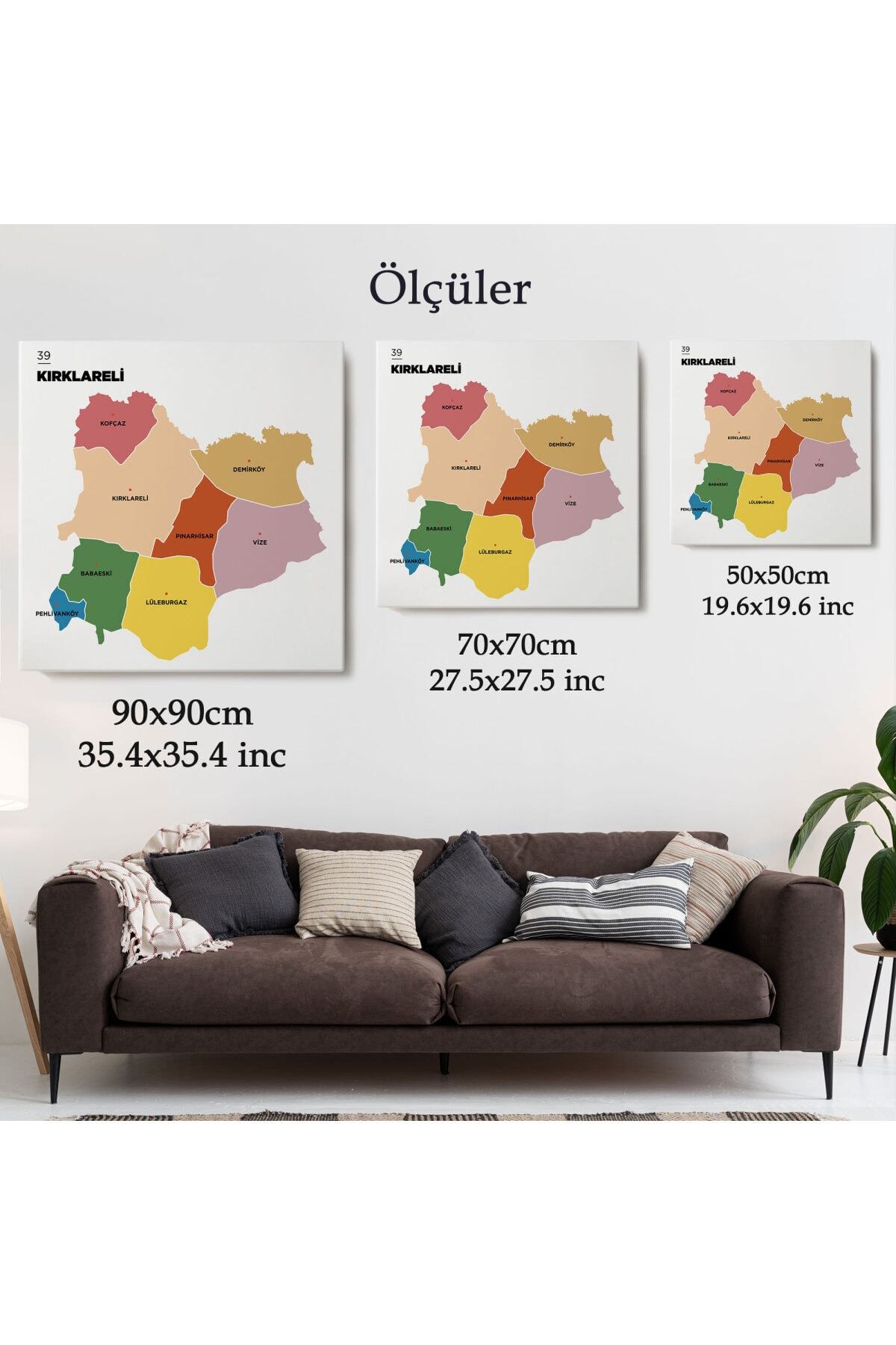 Kırklareli Ili Ve Ilçeler Haritası Dekoratif Kanvas Tablo-1 görsel 5