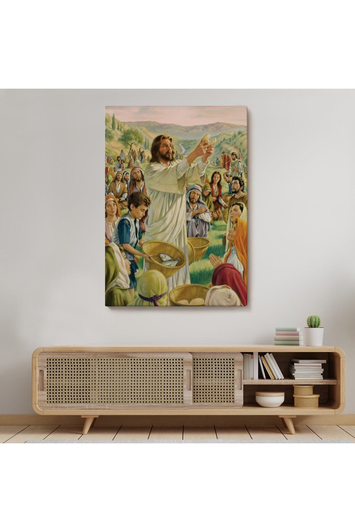 Rab Isa Binlerce Kişiyi Birkaç Ekmek Ve Balıkla Doyuruyor Kanvas Tablo Jesus Christ görsel 7