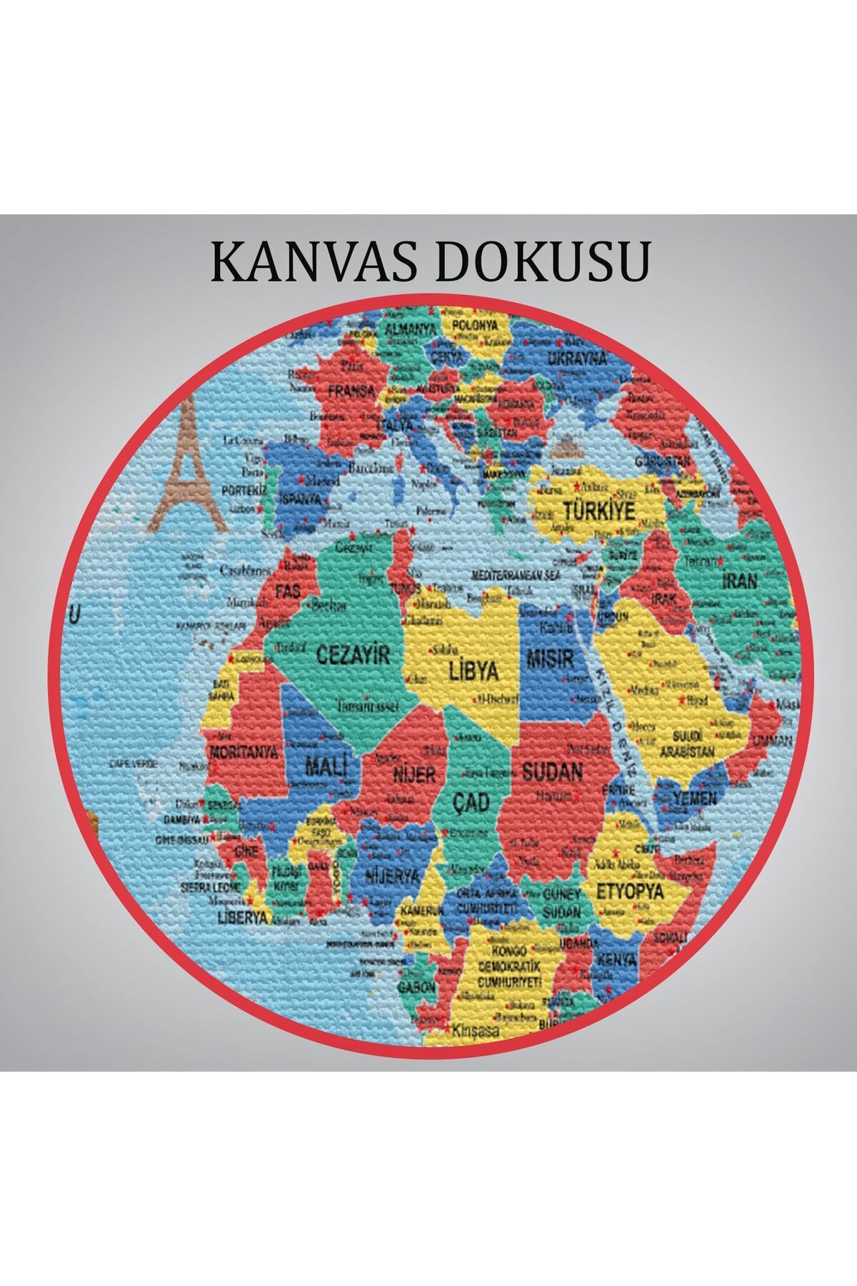 Türkçe Dünya Haritası Kanvas Tablo Son Derece Detaylı Ve Dekoratif-5 görsel 7