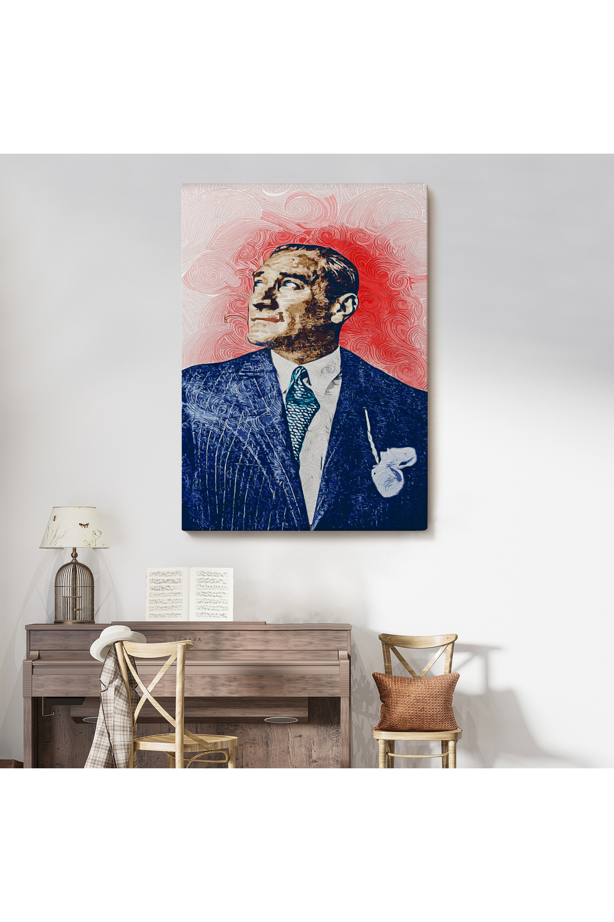 Mustafa Kemal Atatürk'ün Suluboya Görünümlü Portresi Dekoratif Kanvas Tablo görsel 7