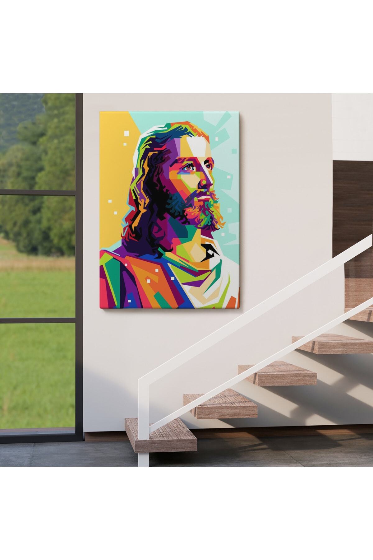 Renkli Isa Mesih Kanvas Duvar Tablosu, Jesus Christ görsel 4
