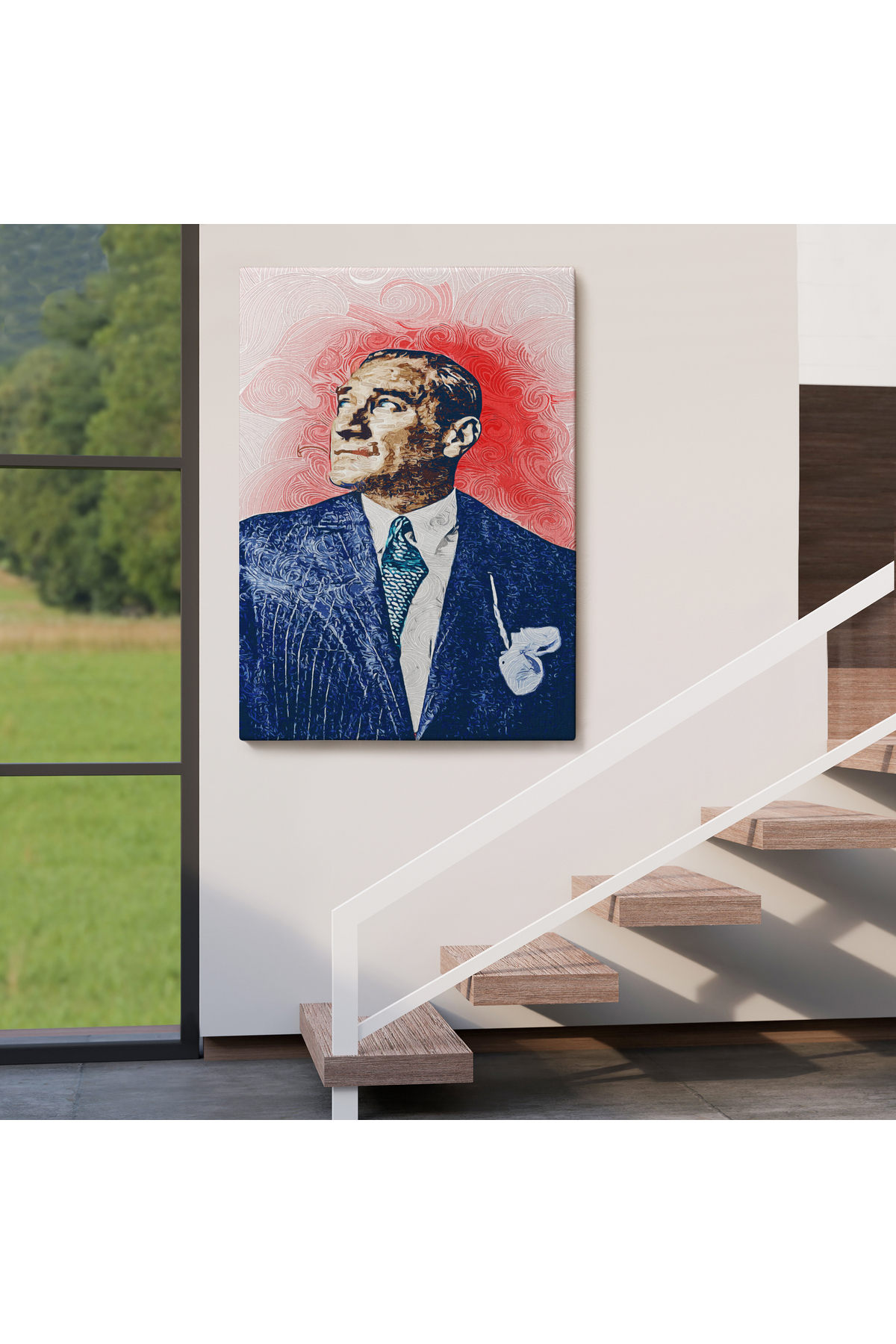 Mustafa Kemal Atatürk'ün Suluboya Görünümlü Portresi Dekoratif Kanvas Tablo görsel 4