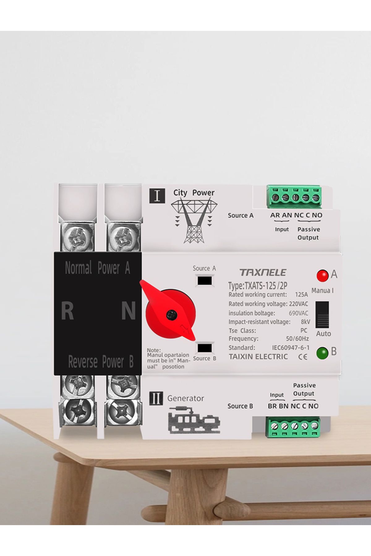 TAXNELE-Din Rail 2P 3P 4P ATS Dual Power Automatic Transfer Switch Selector Switches Uninterrupted Power ... 8