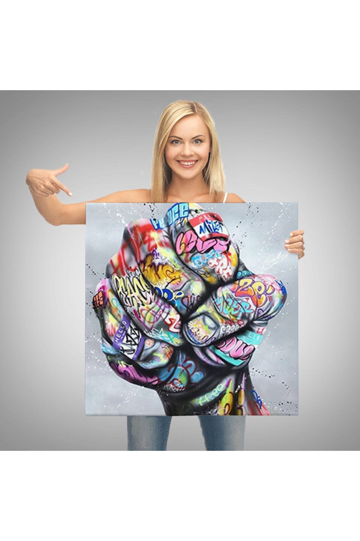 Sokak Graffiti Duvar Sanatı Kanvas Tablo, Banksy Renkli Graffiti Pop Art görsel 3