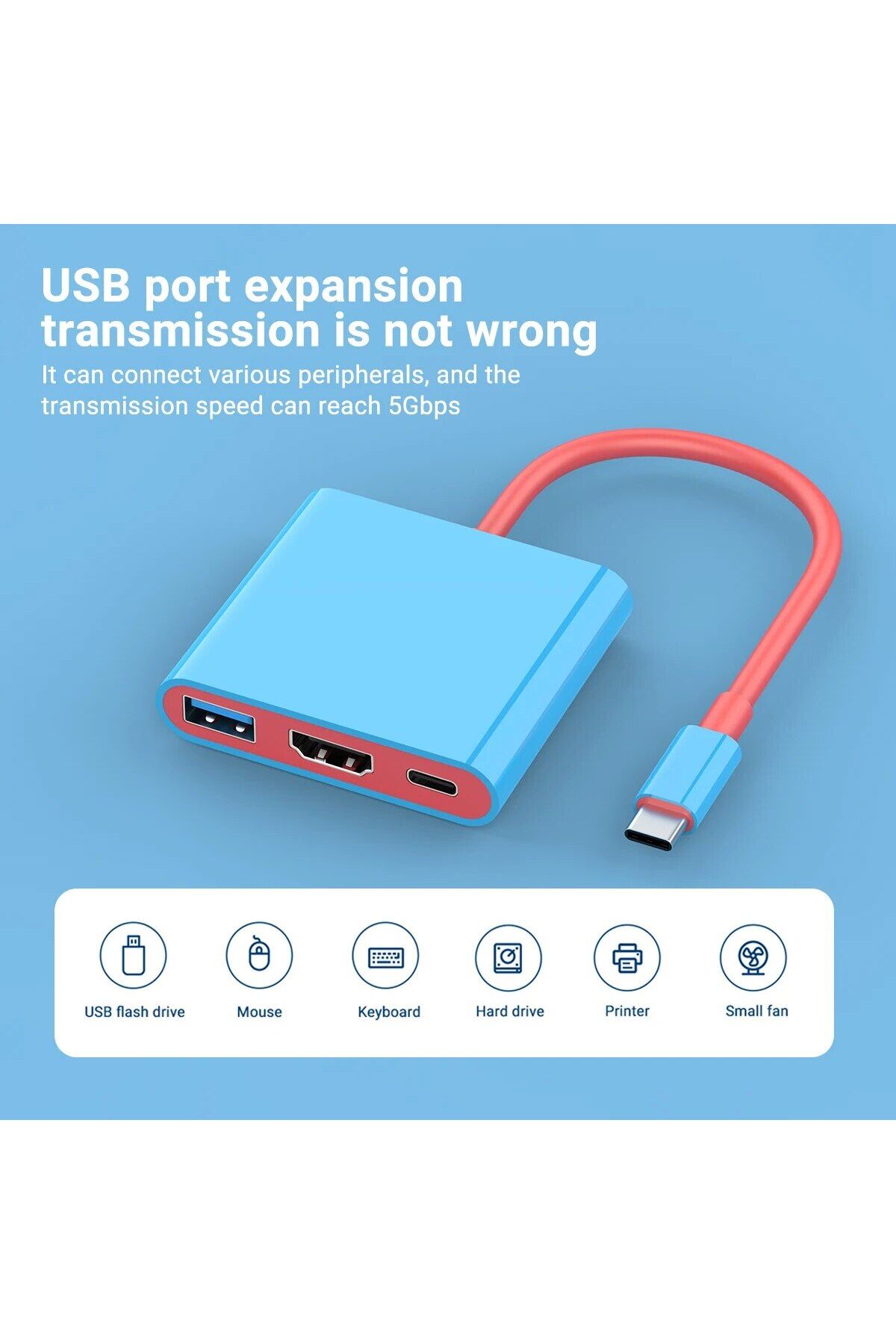 Choice-Blue And Red Portable Switch Tv Dock 3 In 1 Usb-c Game Hub With 4k Hdmi,usb3.0(5GBPS) ,pd 100w Ports 5