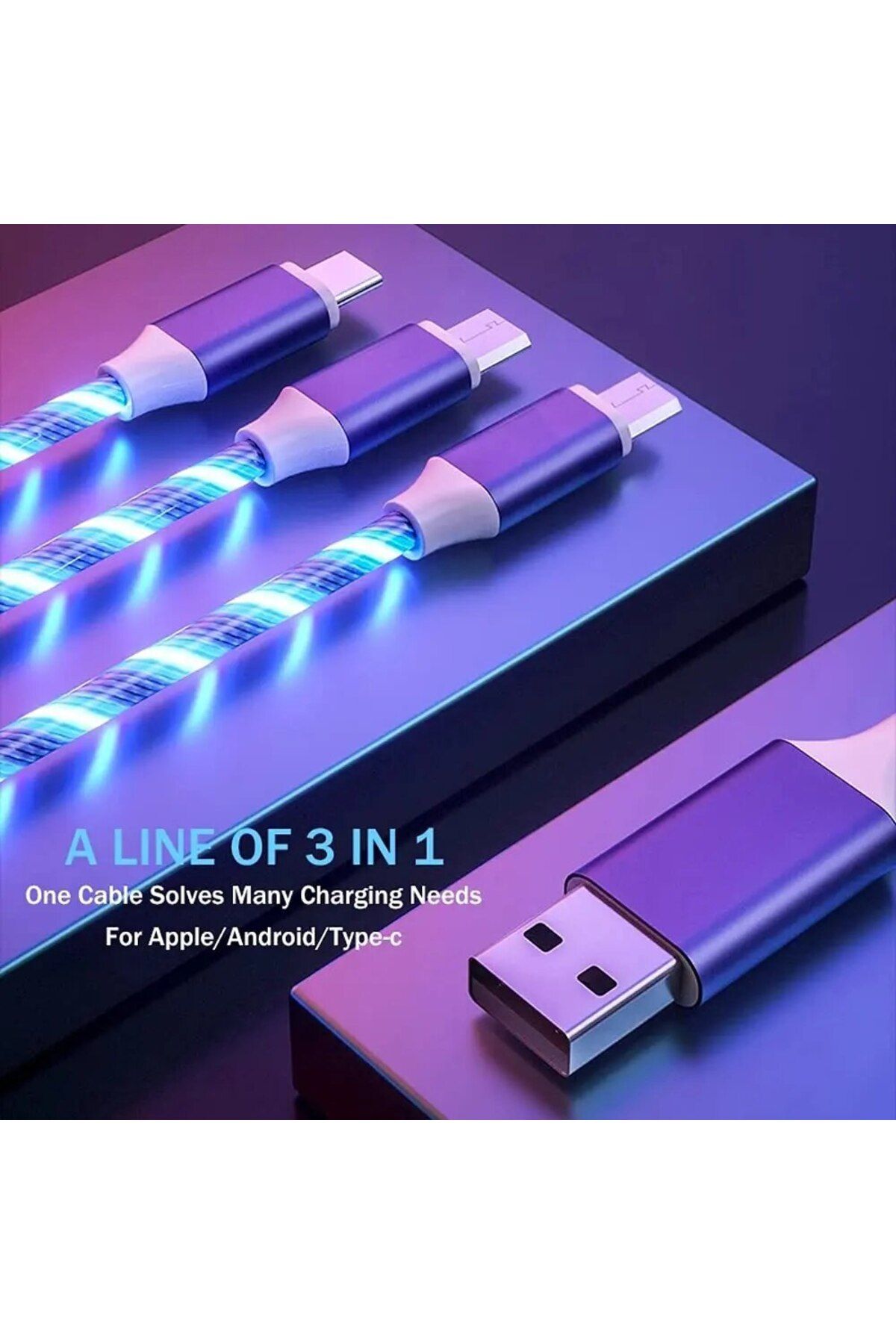 Choice-Câble De Charge Rapide 3 En 1 Avec Éclairage LED, 3A, Micro USB Type C, Pour IPhone, Samsung, Xia... 5