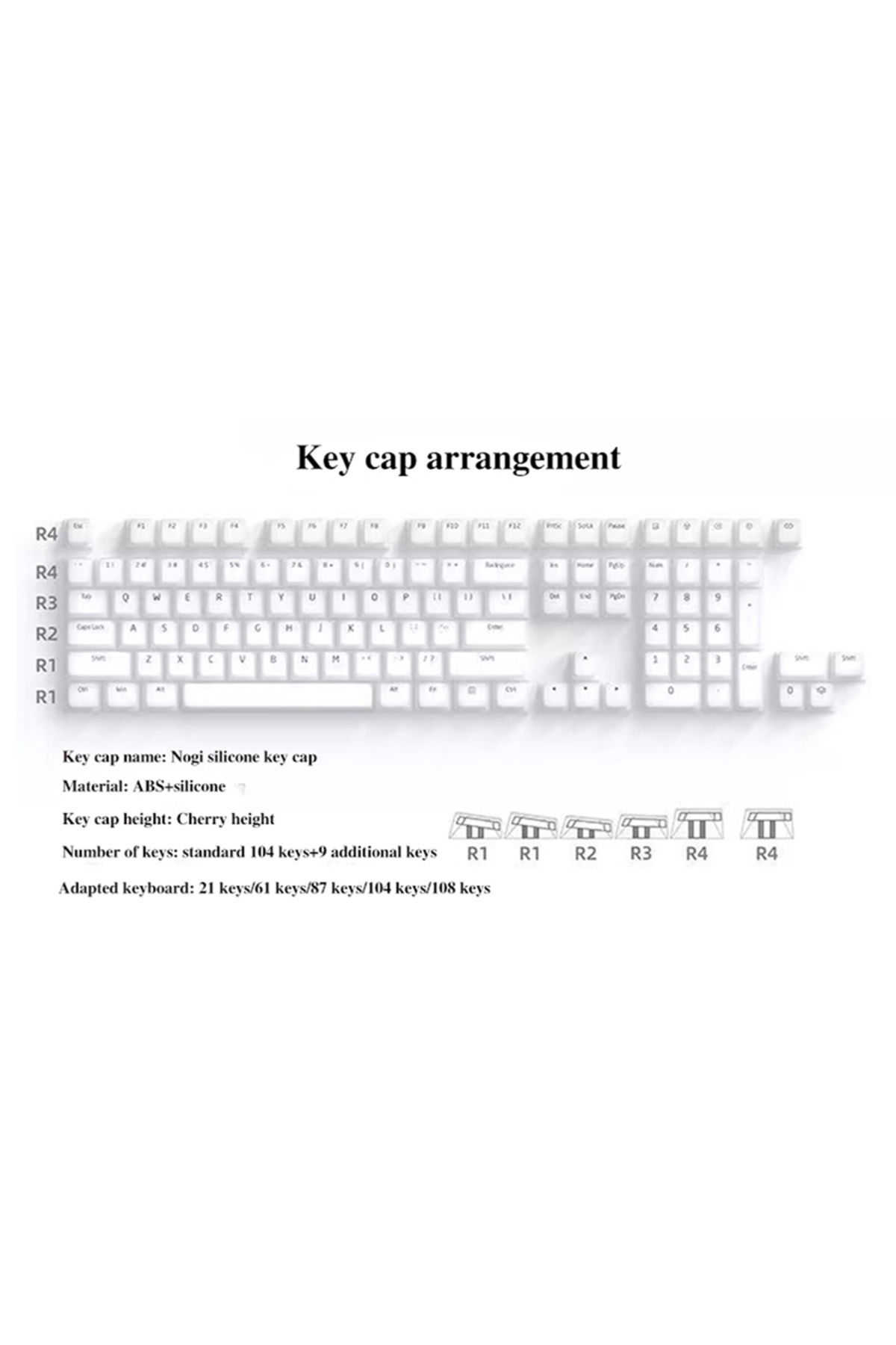 Choice-WHITE Nogi Cherry Profile Silicone Keycap 104 Pcs Mechanical Keyboard Keycaps Accessories Silent for 1