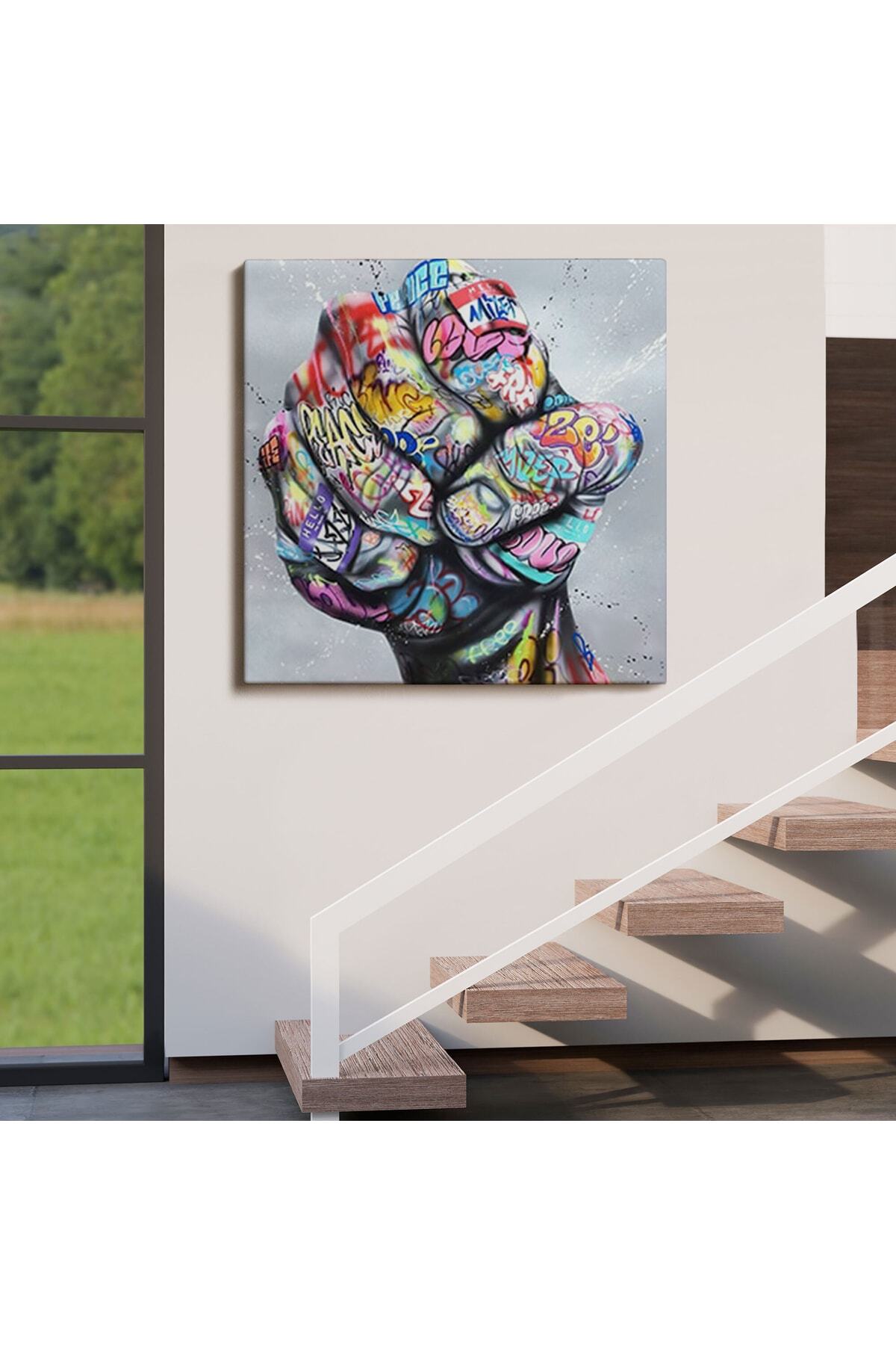 Sokak Graffiti Duvar Sanatı Kanvas Tablo, Banksy Renkli Graffiti Pop Art görsel 4