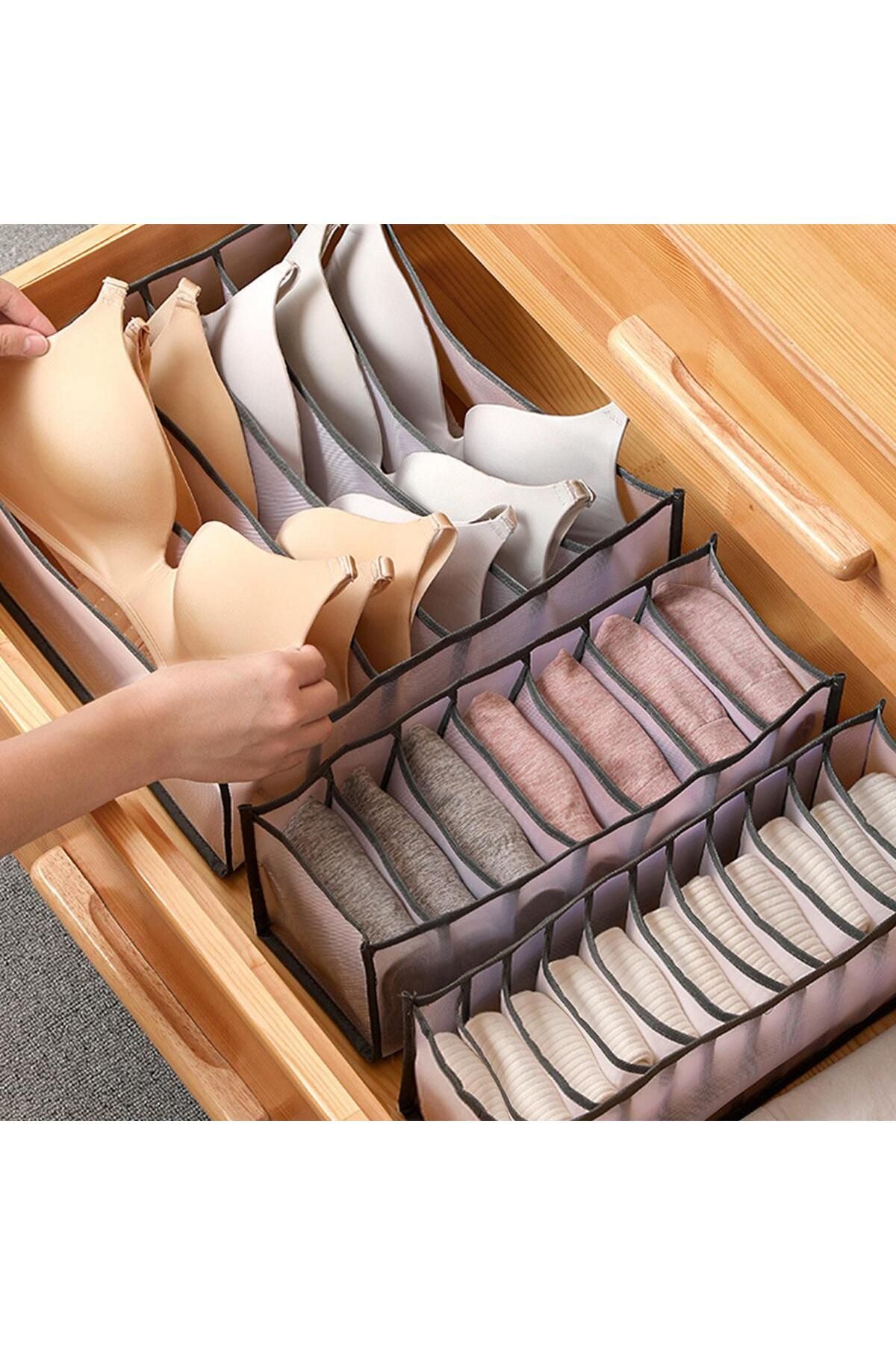 Choice-S Gray 1pc Closet Organizer For Socks Separated Underwear Storage Box Jeans Bra Foldable 3