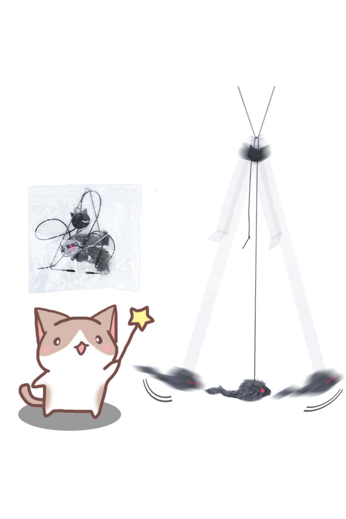 Choice-Black Simulation Mouse Cat Toy Funny Self-hey Hanging Door Retractable Cat Stick Scratch Rope Mouse 1
