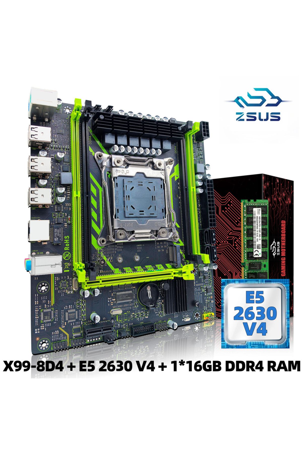 ZSUS-مجموعة اللوحة الأم وحدة المعالجة المركزية RAM X99-8d4 مع وحدة المعالجة المركزية Lga2011-3 Xeon E5 2630 V4 DDR4 16 جيجابايت (1 1