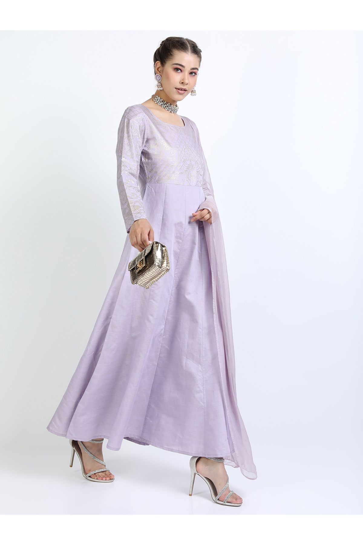 Vishudh By Styli-Foil Print A-Line Kurta & Dupatta Set 6