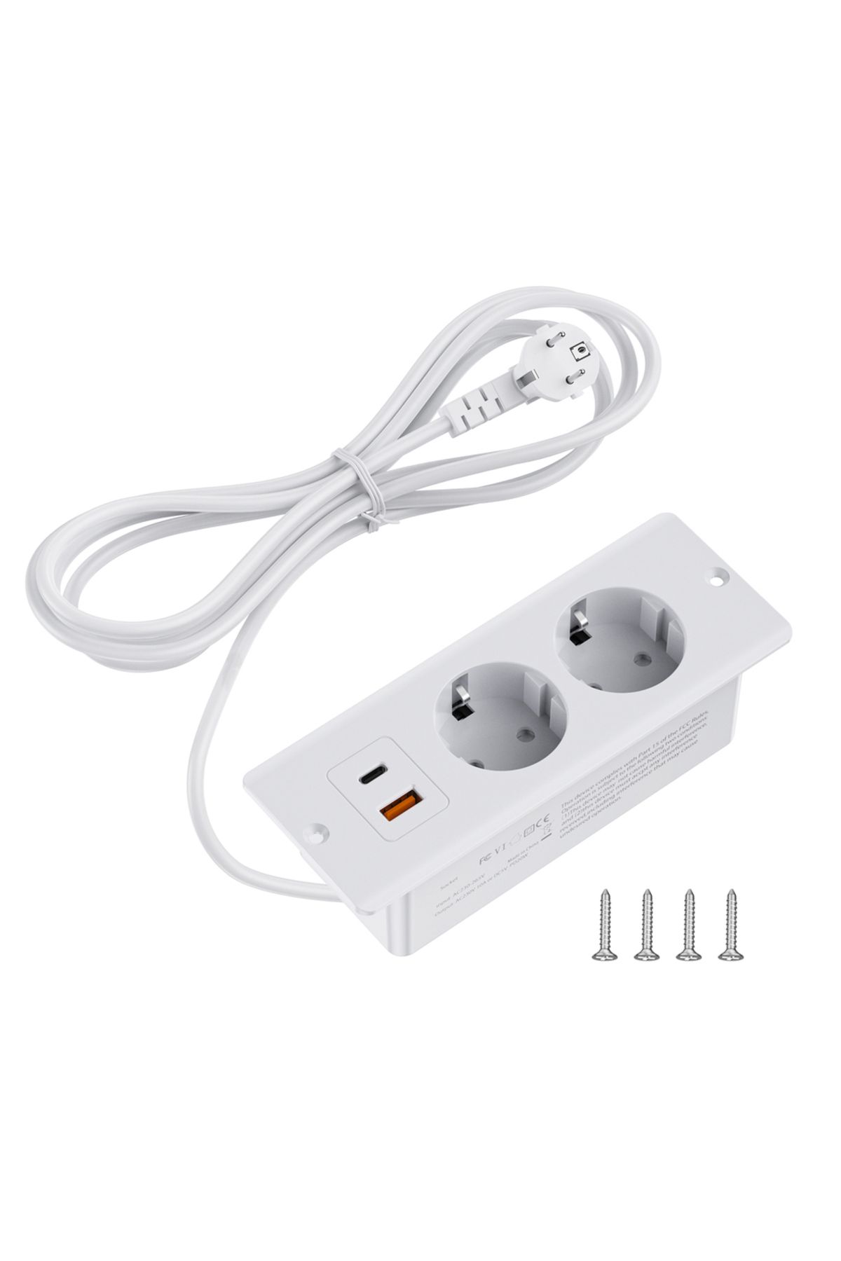 Choice-Eu 2 White Eu Table Recessed Sockets 1 Usb-a And 1 Type-c Built In Desktop Hidden Power Outlet With 1