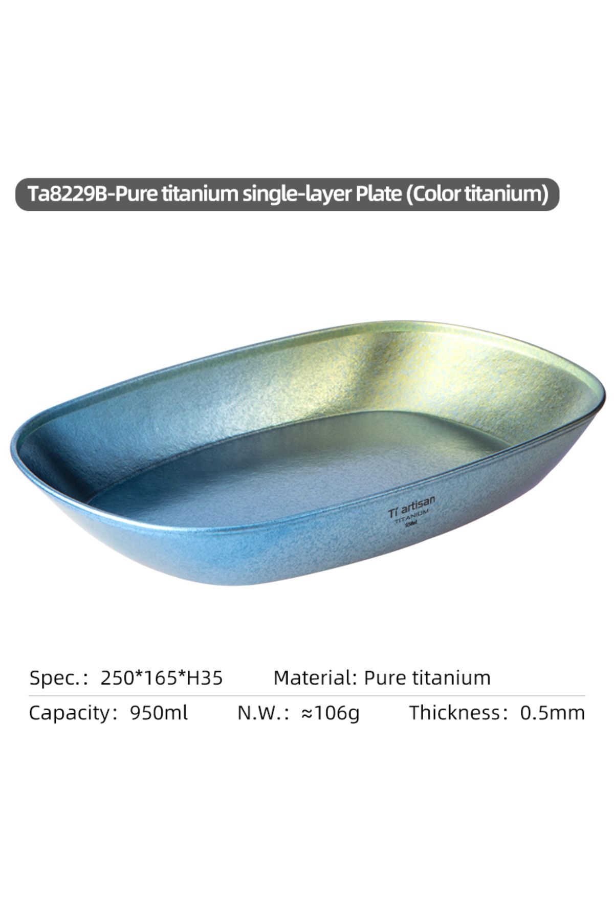 Choice-Ta8229b Tiartisan Pure Titanium Ultralight Fish Plate Outdoor Poratble Tableware Camping Equipment F 1