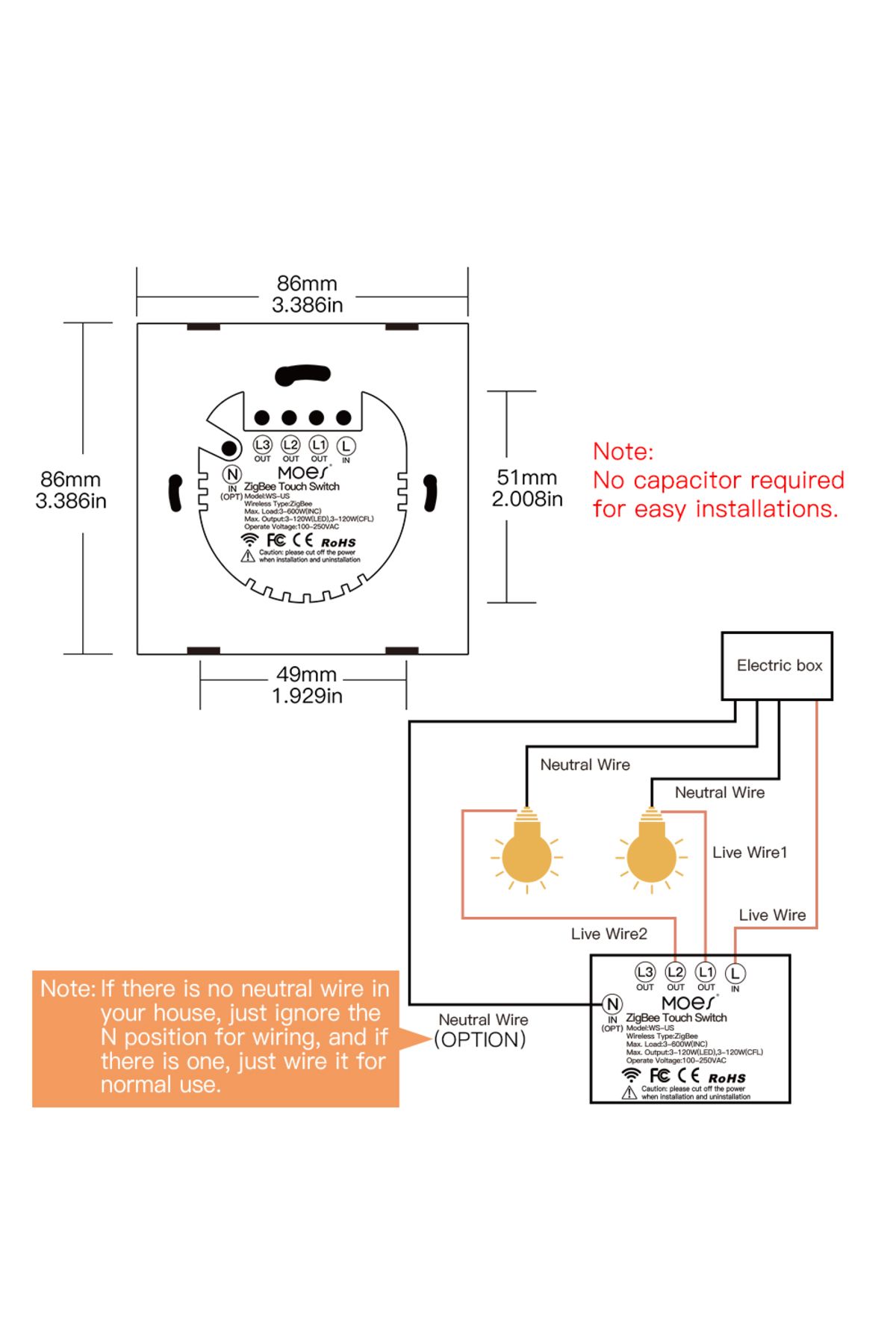 MOES-ZigBee Wall Touch Smart Light Switch With Neutral/No Neutral ,No Capacitor Smart Life/Tuya Works ... 6