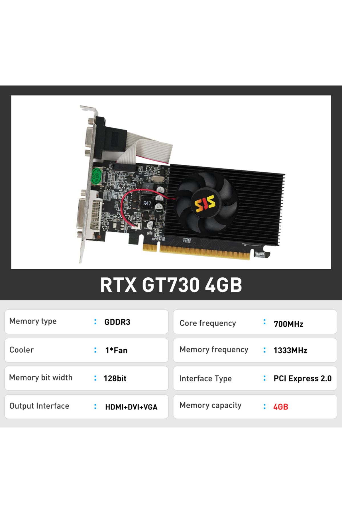 SJS-Video Card Geforce Gt730 Display Vga Cards 4gb Ddr3 128bit Computer Graphics Card For Nvidia ... 3