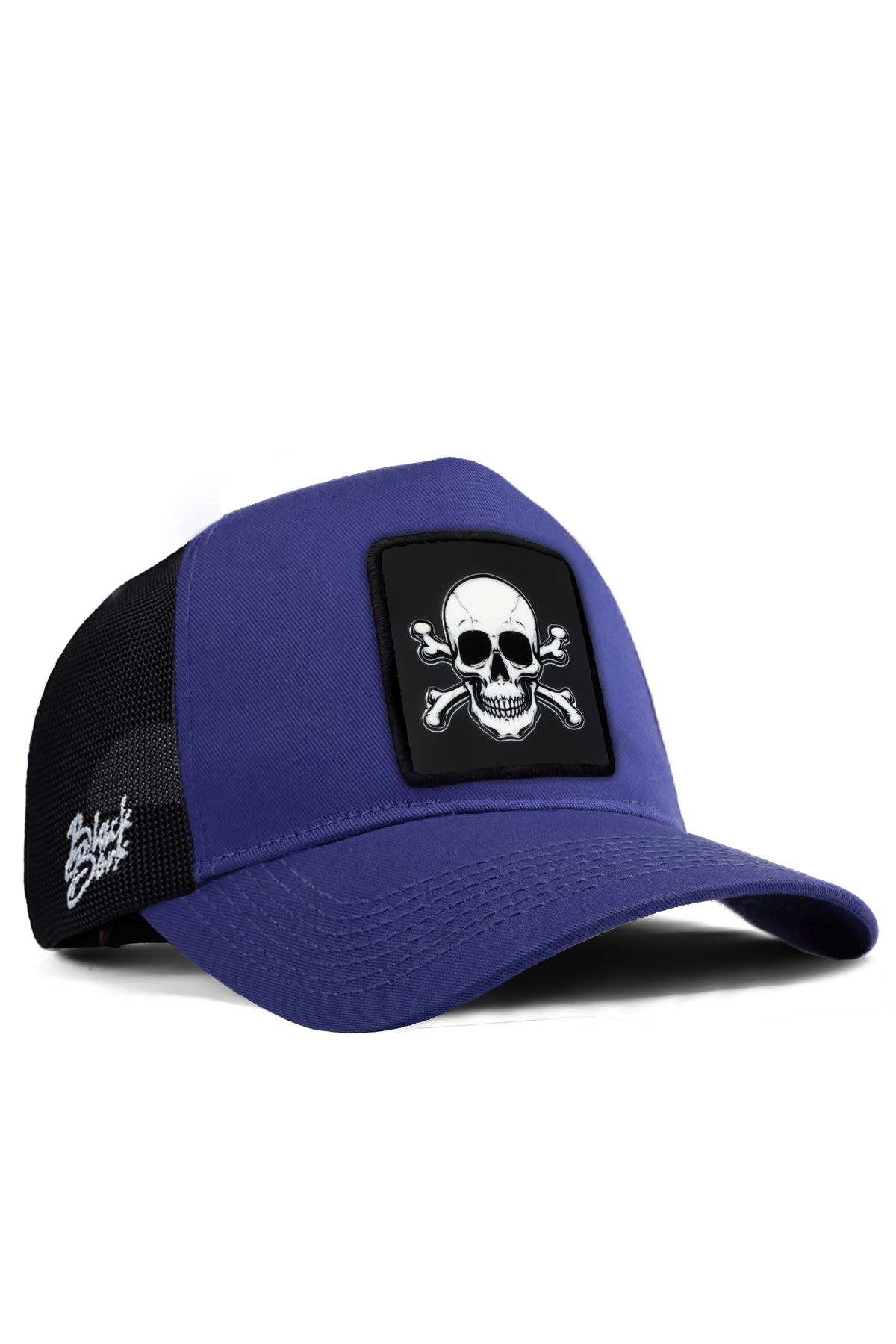 BlackBörk V1 Trucker Kurukafa - 3 Kod Logolu Unisex Siyah Fileli - Mavi Şapka (Cap)