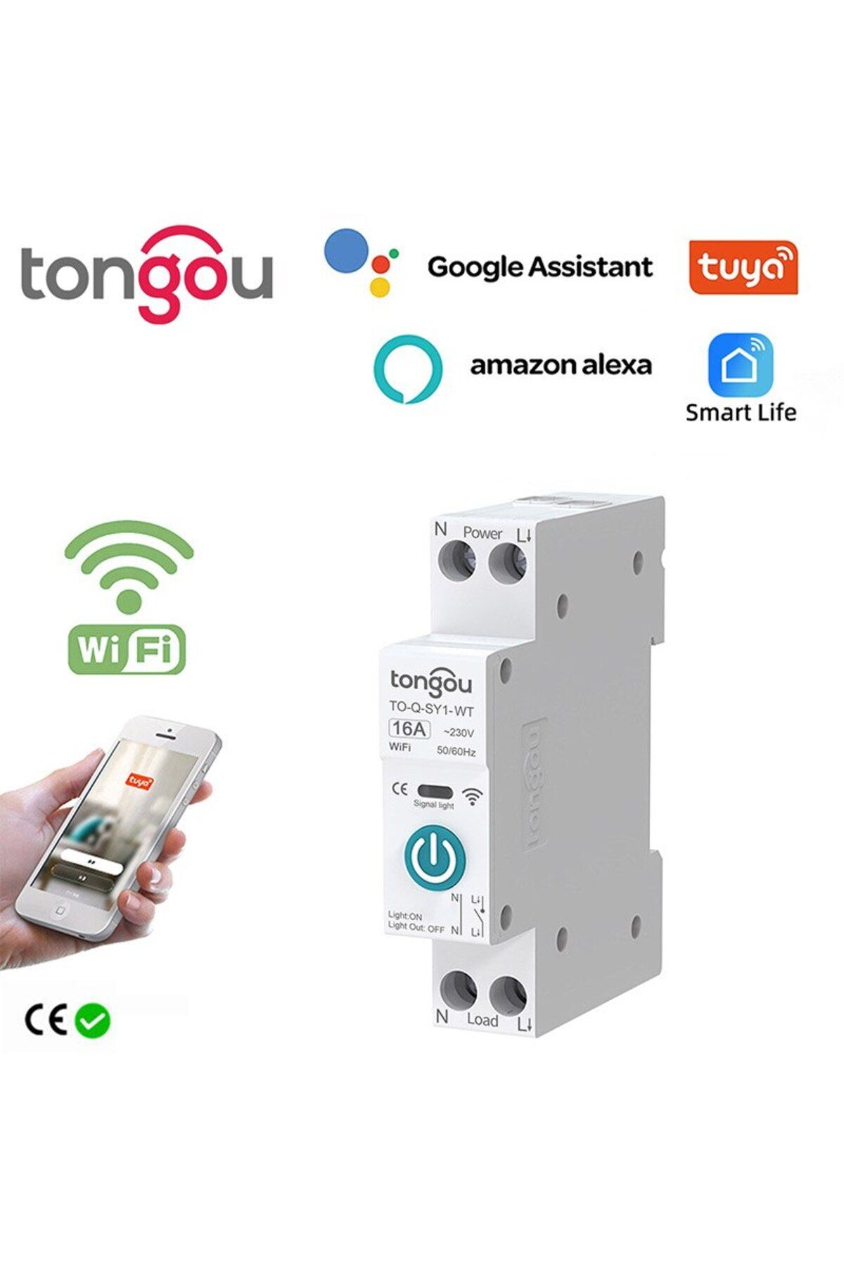 TONGOU-White No Metering 16a Tuya Wifi Smart Circuit Breaker 1p 63a Din Rail For Smart Home Wireless Remote 1