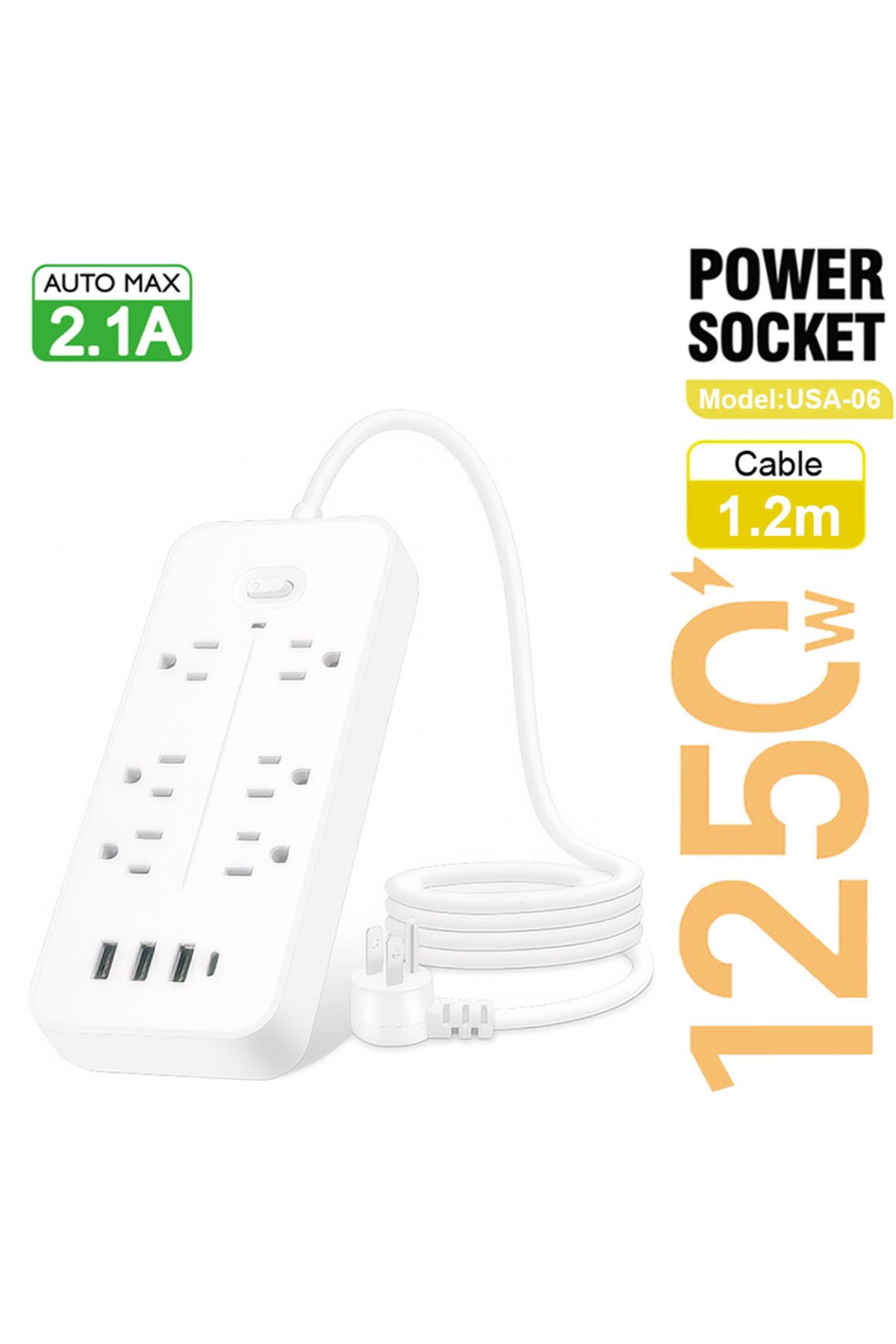 Choice-Us Plug White Us Plug Ac Outlets Multitap Power Strip Electrical Socket Extension Cord With Usb C Po 1