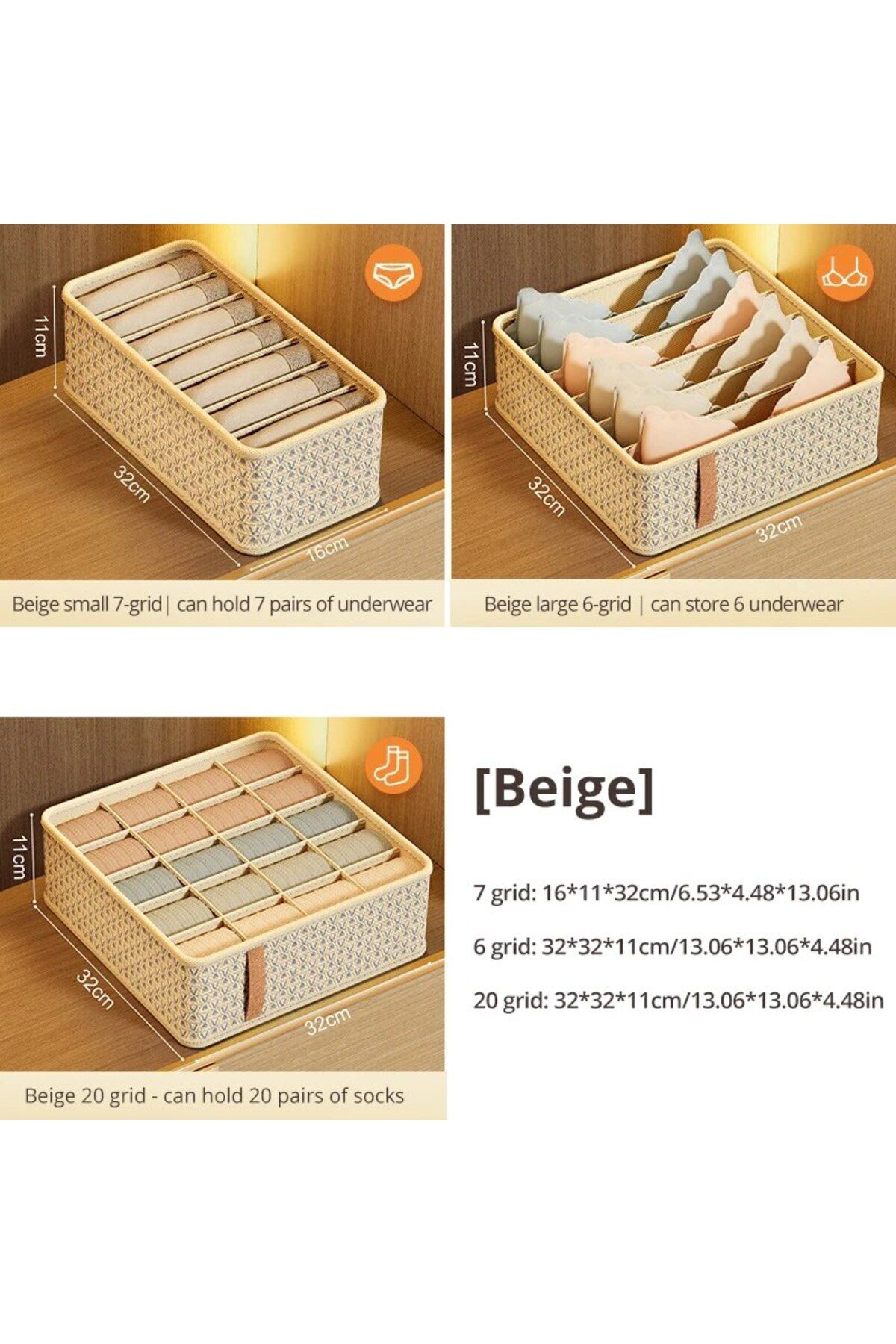 Choice-1pc Khaki/Wine Red Non Woven Multi Grid Underwear Sock Storage Box Household Wardrobe Organizatio... 1
