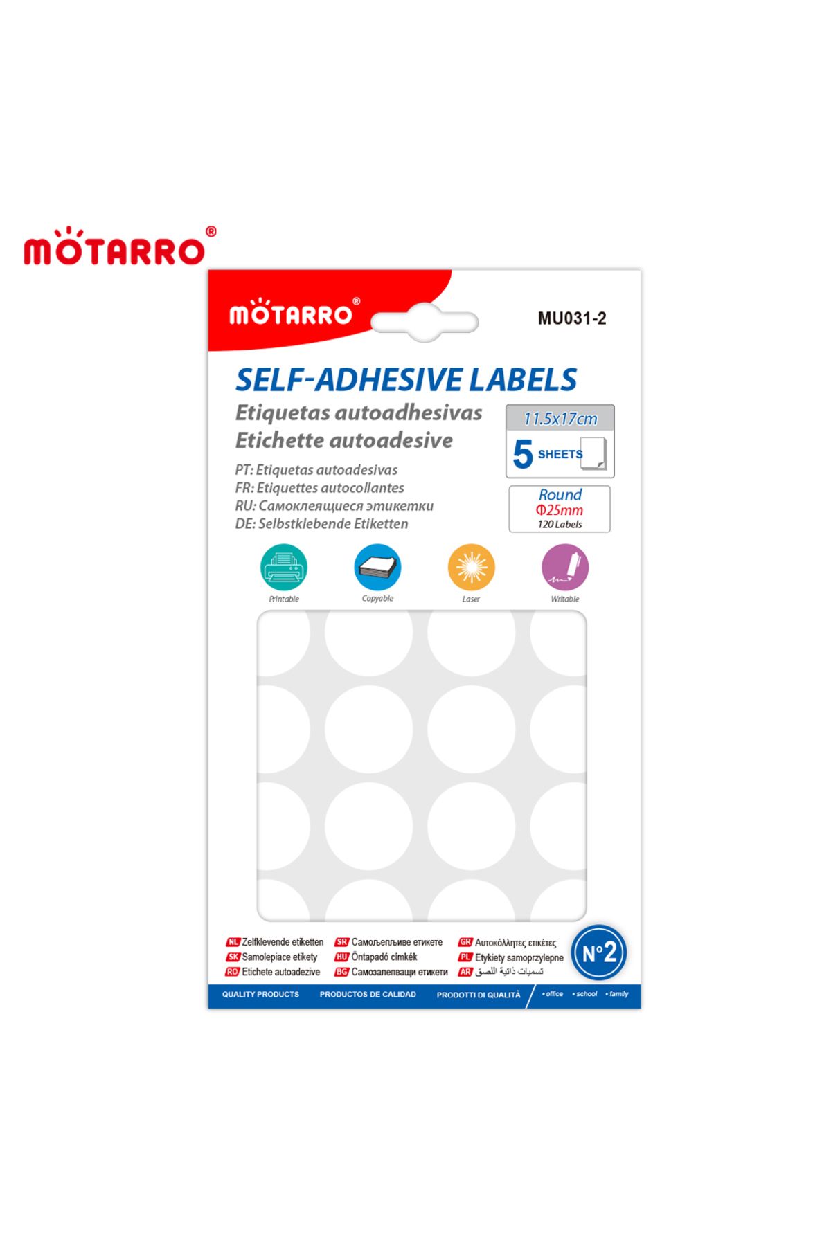 Choice-Mu031-2 Motarro 5 Sheets/pack Round Paper Self Adhesive Sticky White Label Name Stickers Blank Note 1