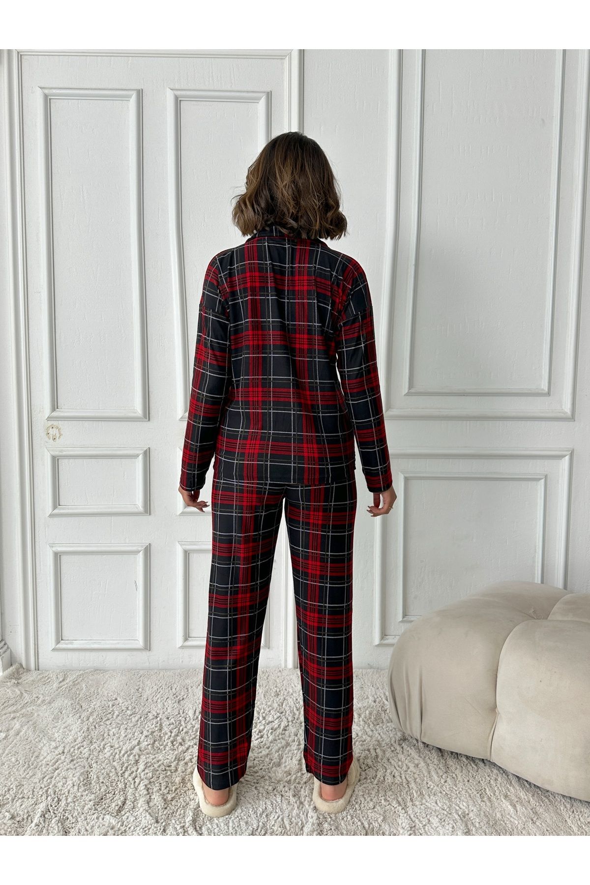 prova-Suede Plaid Long Sleeve Pajamas Set Misspt5660 7