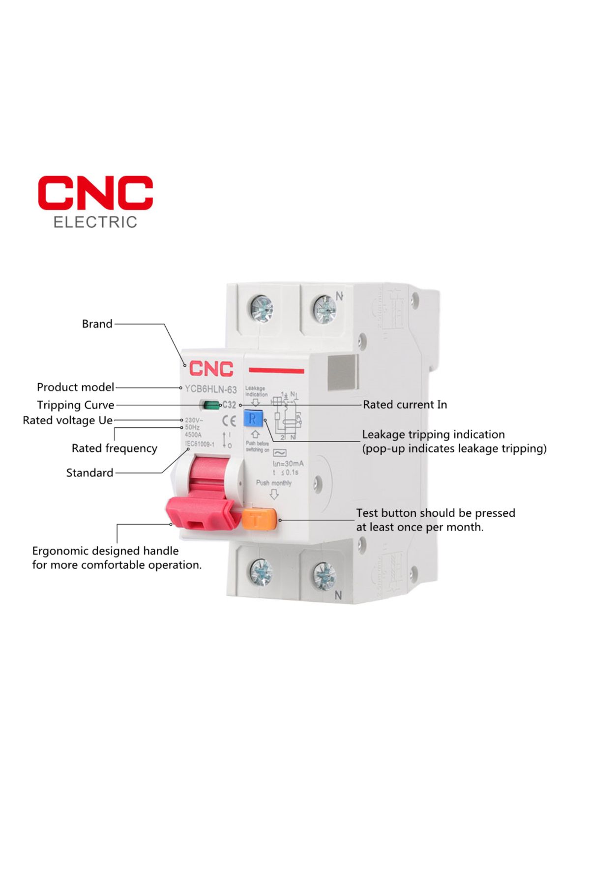 CNC-230V 50/60 HZ RCBO MCB 30mA Residual Current Circuit Breaker With Over Current And Leakage Pr... 3