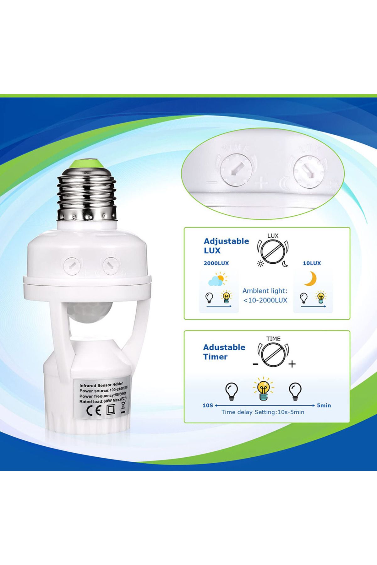 Choice-AC100-240V E27 Socket Converter with PIR Motion Sensor Ampoule LED E27 Lamp Base Intelligent Swit... 4